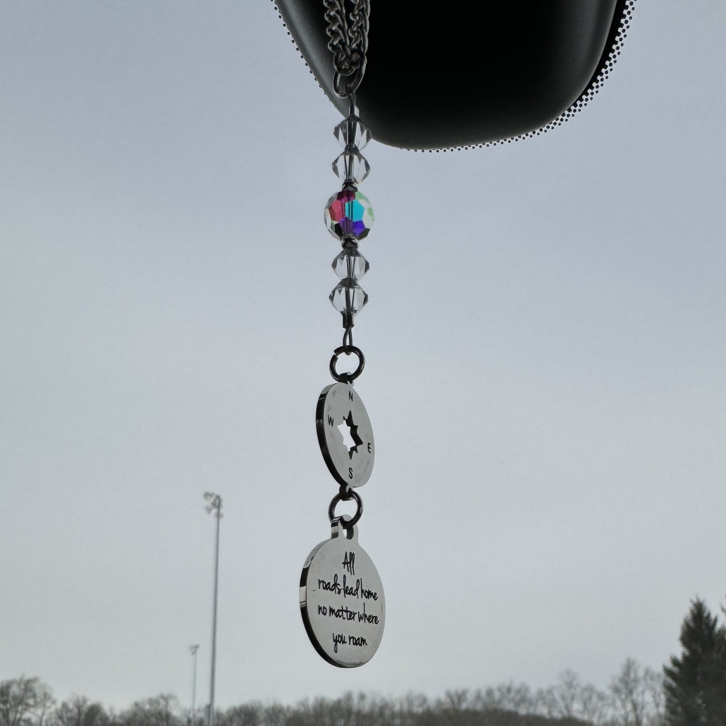 All Roads Lead Home No Matter Where You Roam Crystal Suncatcher Rear View Mirror Car Charm, Graduation Going Away Gift