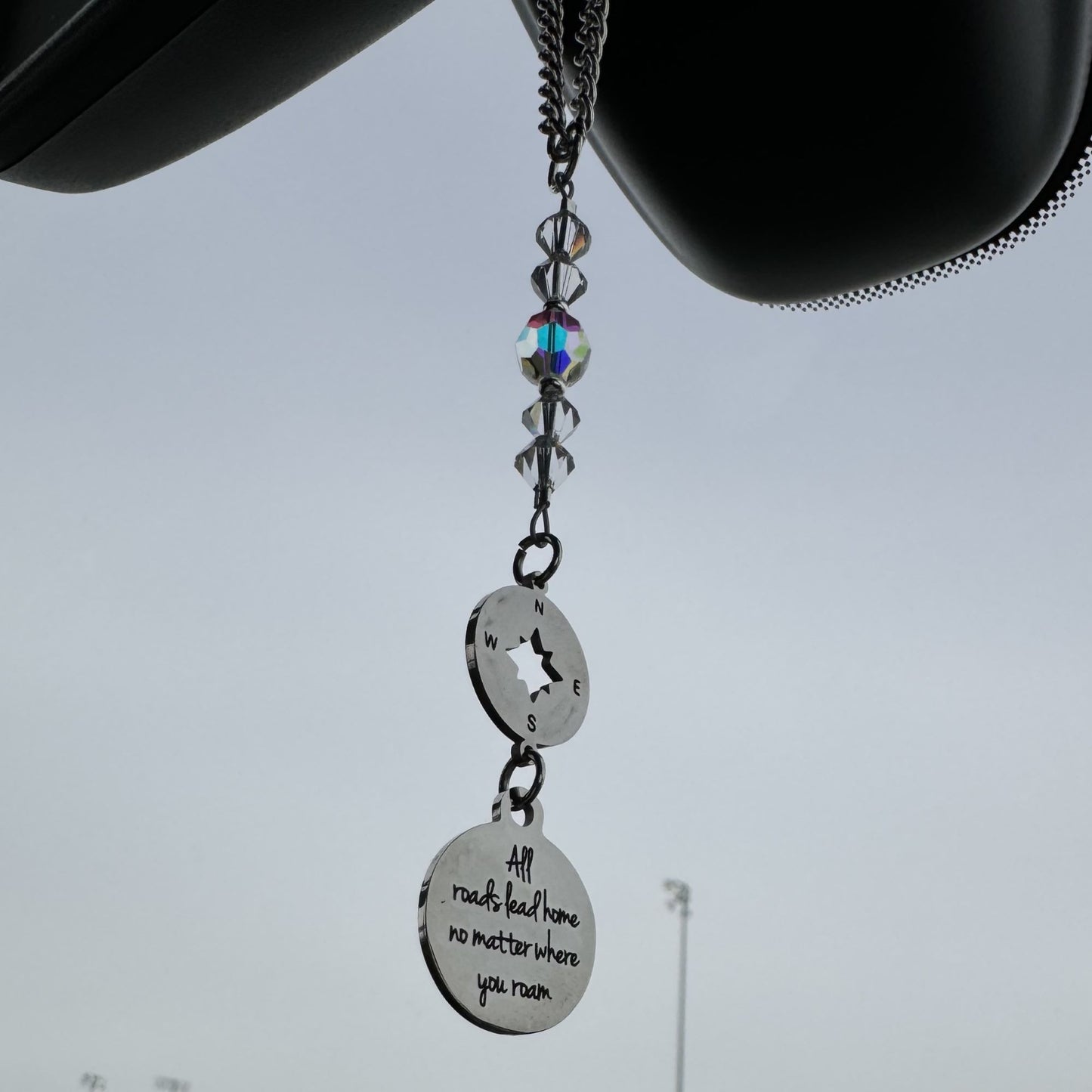 All Roads Lead Home No Matter Where You Roam Crystal Suncatcher Rear View Mirror Car Charm, Graduation Going Away Gift