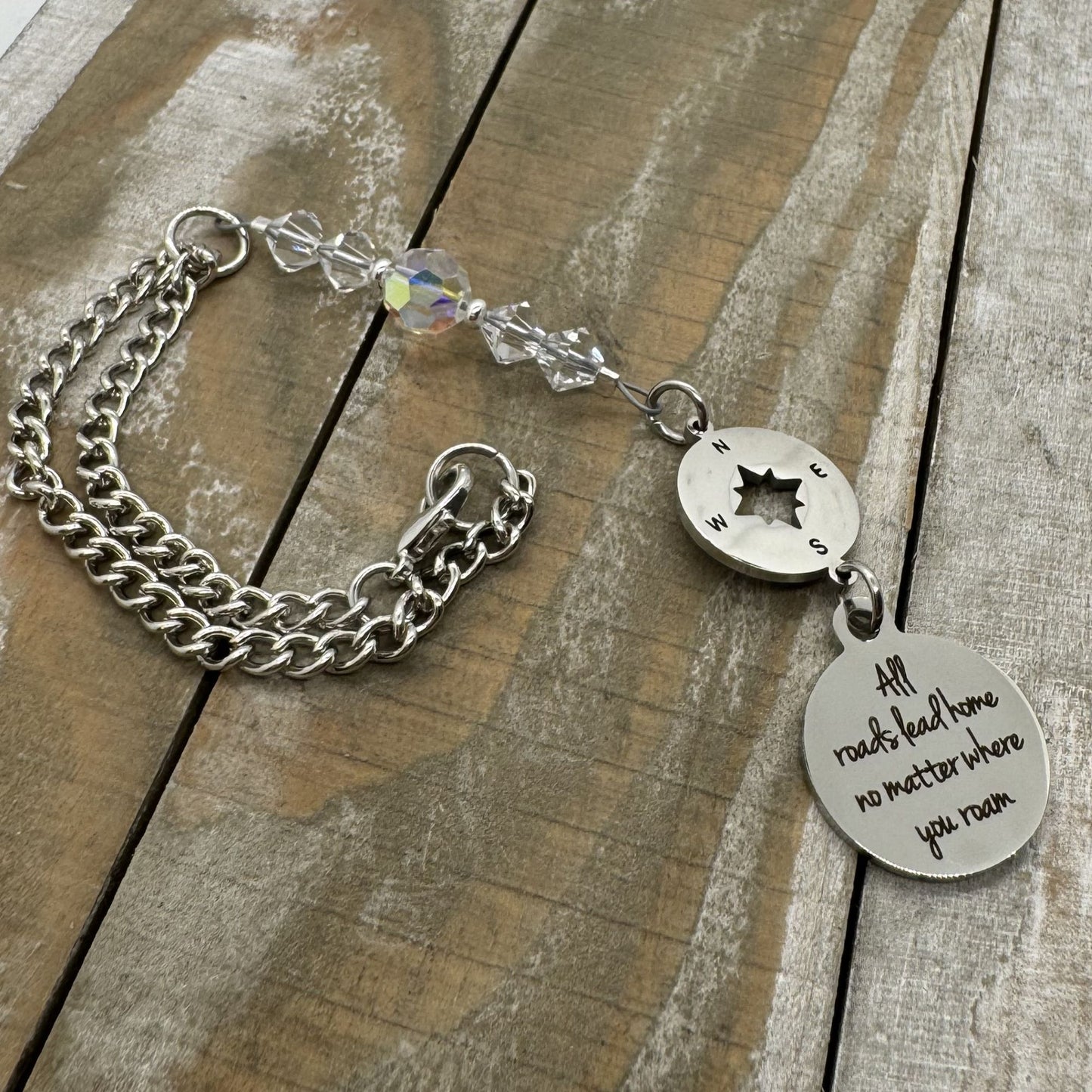 All Roads Lead Home No Matter Where You Roam Crystal Suncatcher Rear View Mirror Car Charm, Graduation Going Away Gift