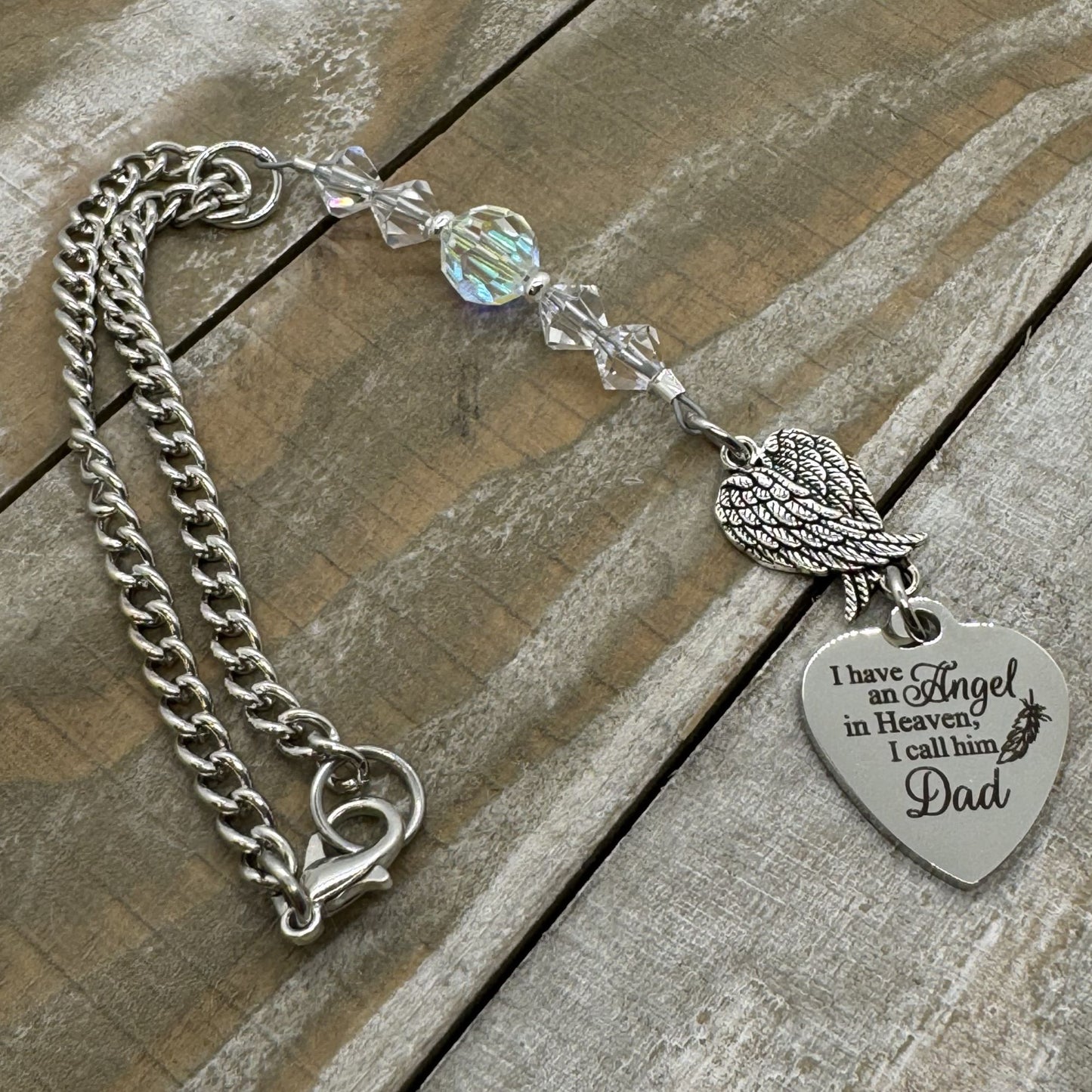 Dad Memorial Car Charm, I Have An Angel In Heaven I Call Him Dad, Crystal Beaded Suncatcher Car Charm, Dad Memorial Gift