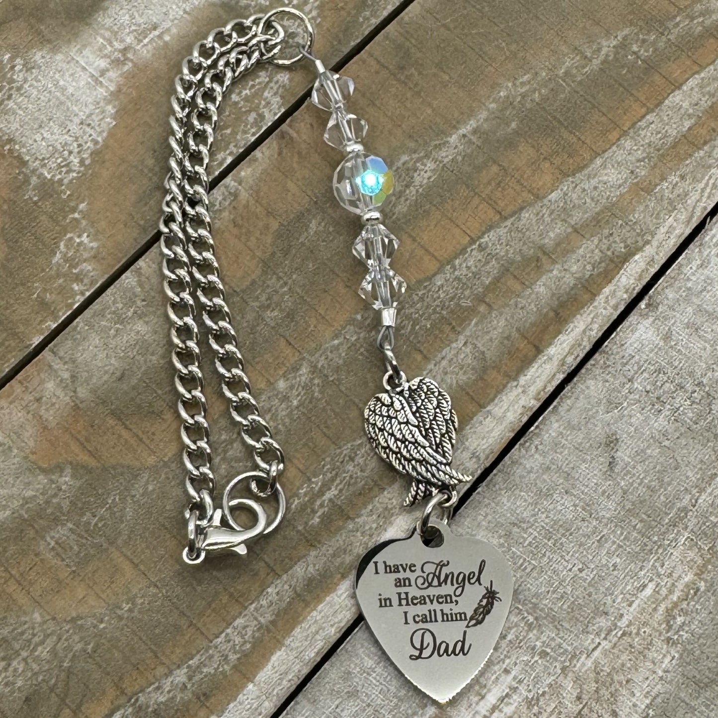 Dad Memorial Car Charm, I Have An Angel In Heaven I Call Him Dad, Crystal Beaded Suncatcher Car Charm, Dad Memorial Gift