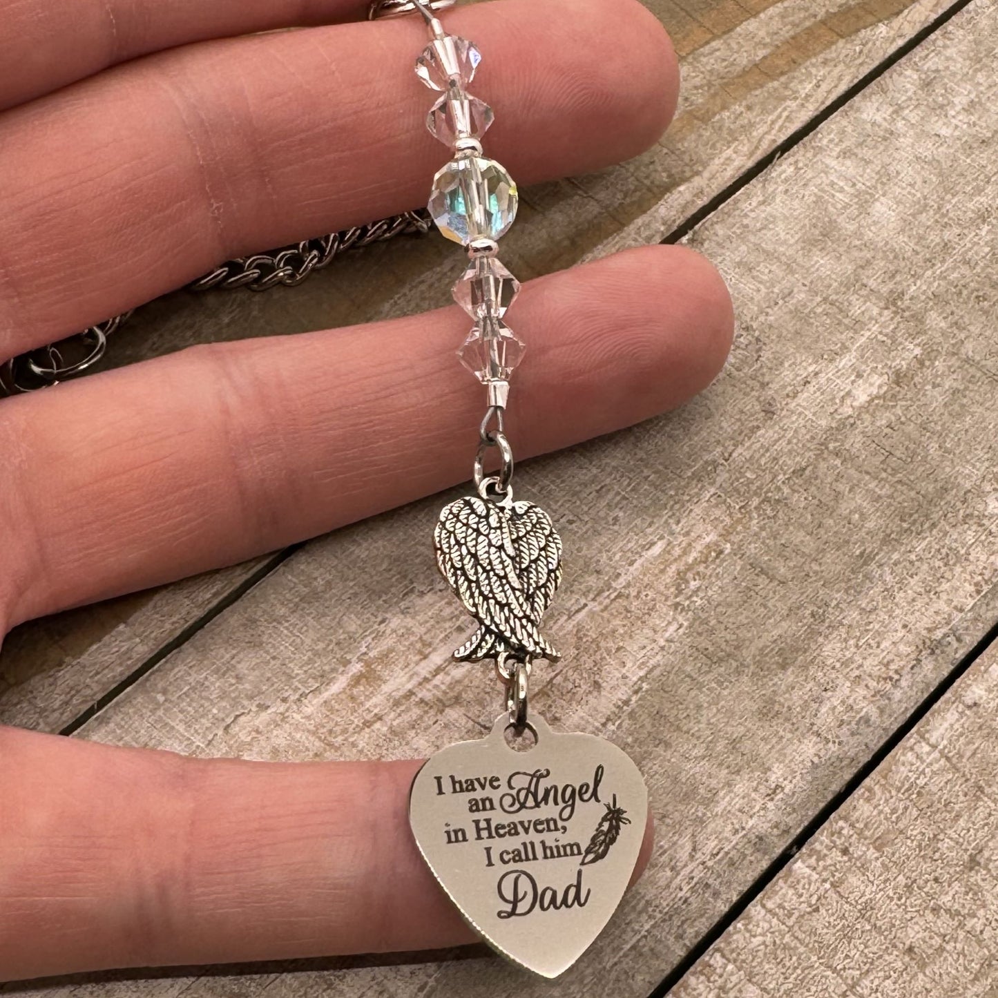 Dad Memorial Car Charm, I Have An Angel In Heaven I Call Him Dad, Crystal Beaded Suncatcher Car Charm, Dad Memorial Gift