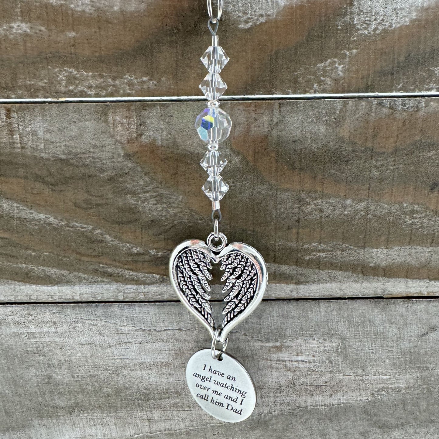 I Have An Angel Watching Over Me And I Call Him Dad, Crystal Beaded Suncatcher Car Charm, Dad Memorial Gift