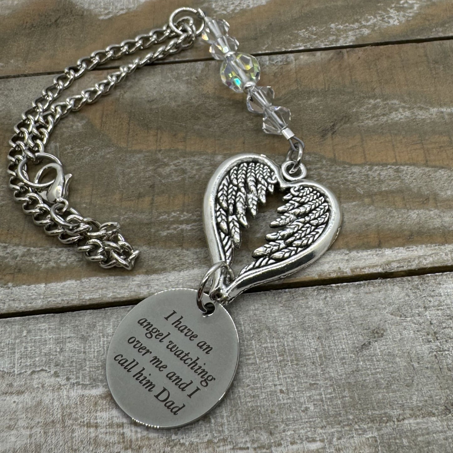 I Have An Angel Watching Over Me And I Call Him Dad, Crystal Beaded Suncatcher Car Charm, Dad Memorial Gift