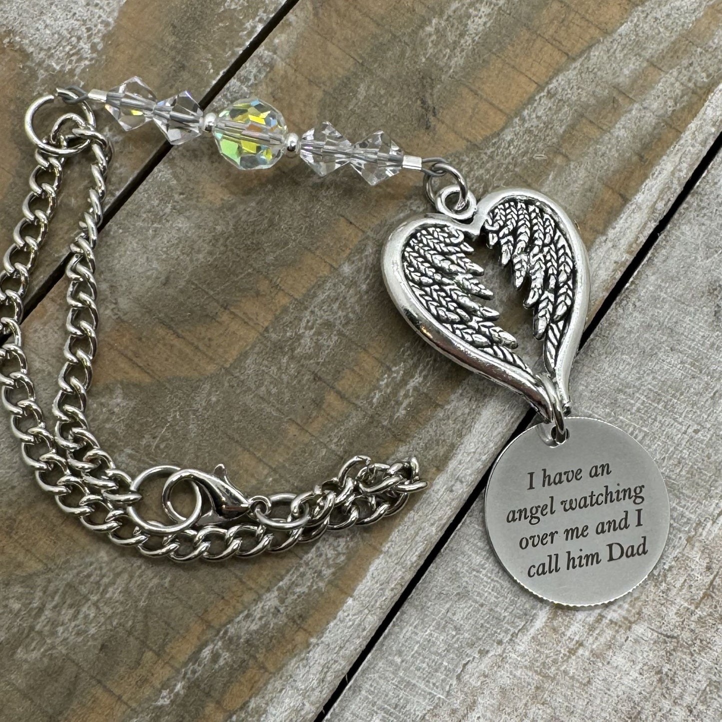 I Have An Angel Watching Over Me And I Call Him Dad, Crystal Beaded Suncatcher Car Charm, Dad Memorial Gift