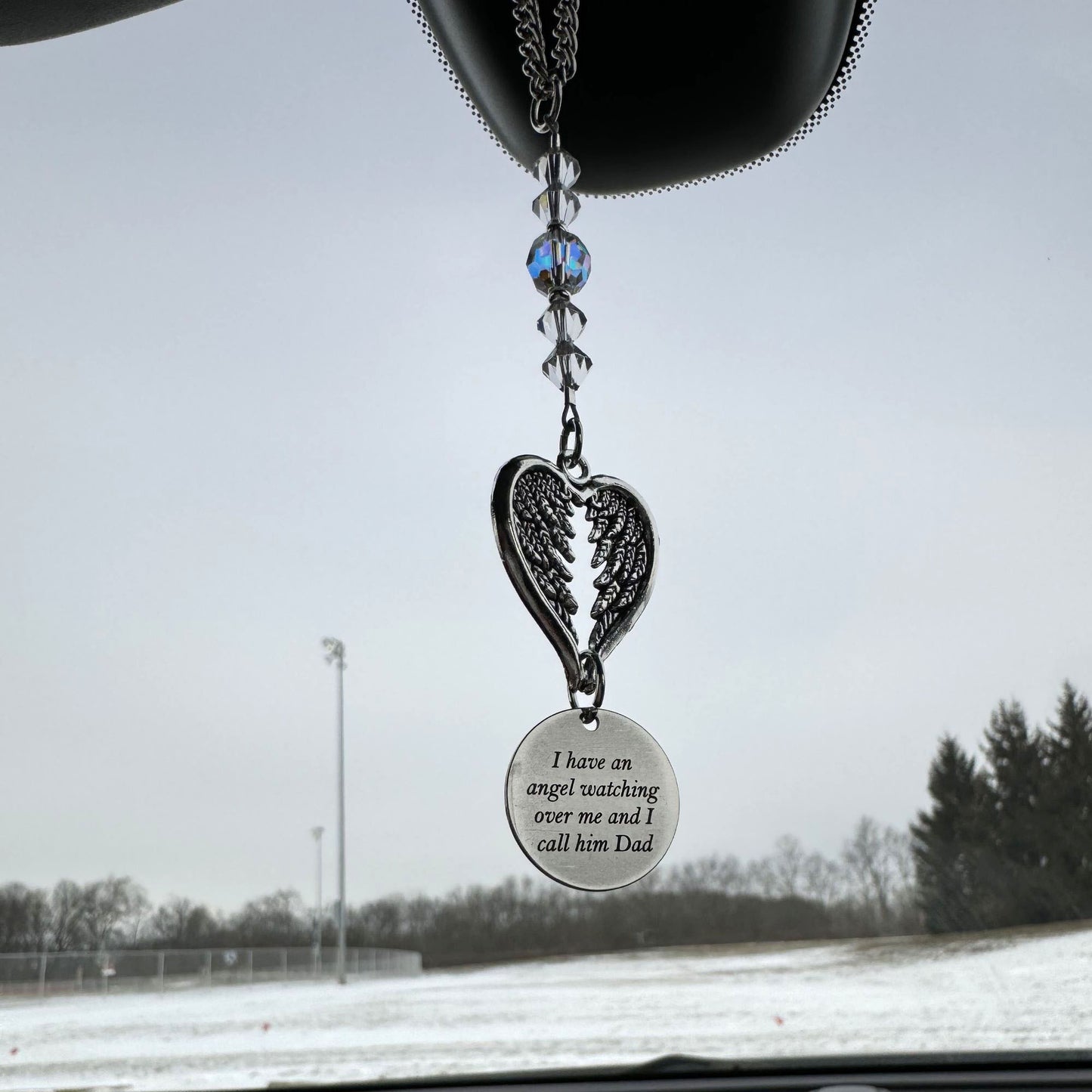 I Have An Angel Watching Over Me And I Call Him Dad, Crystal Beaded Suncatcher Car Charm, Dad Memorial Gift