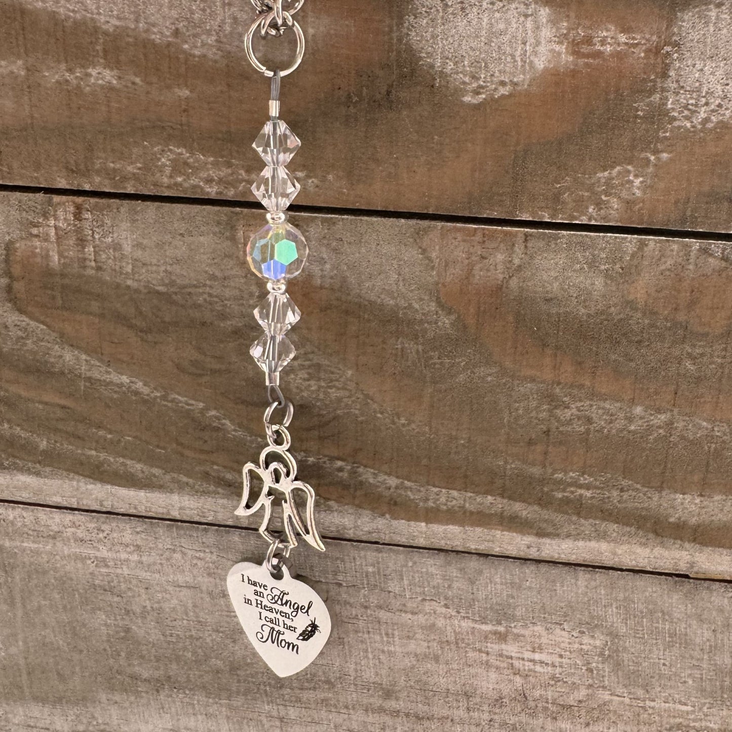 I Have An Angel In Heaven I Call Her Mom, Crystal Beaded Suncatcher Car Charm, Mom Memorial Gift