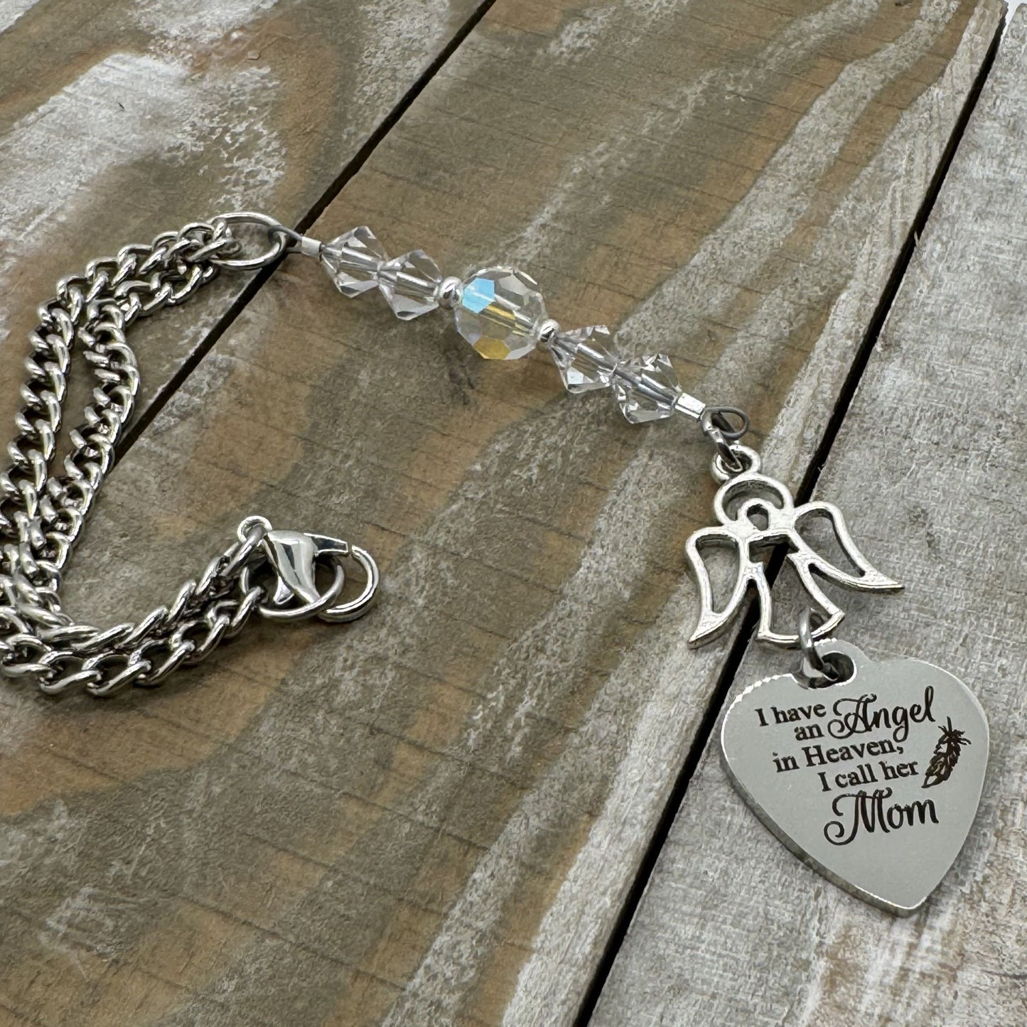 I Have An Angel In Heaven I Call Her Mom, Crystal Beaded Suncatcher Car Charm, Mom Memorial Gift