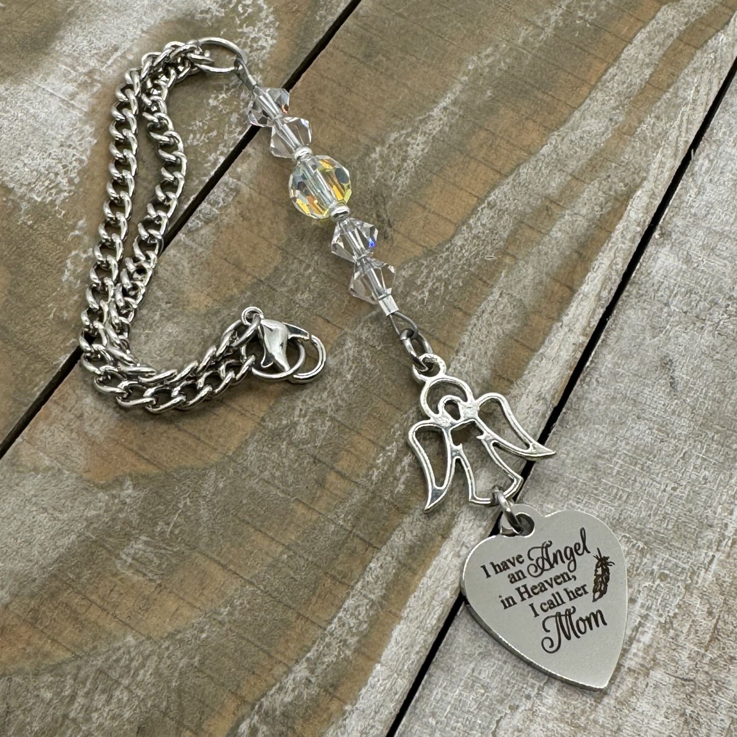 I Have An Angel In Heaven I Call Her Mom, Crystal Beaded Suncatcher Car Charm, Mom Memorial Gift