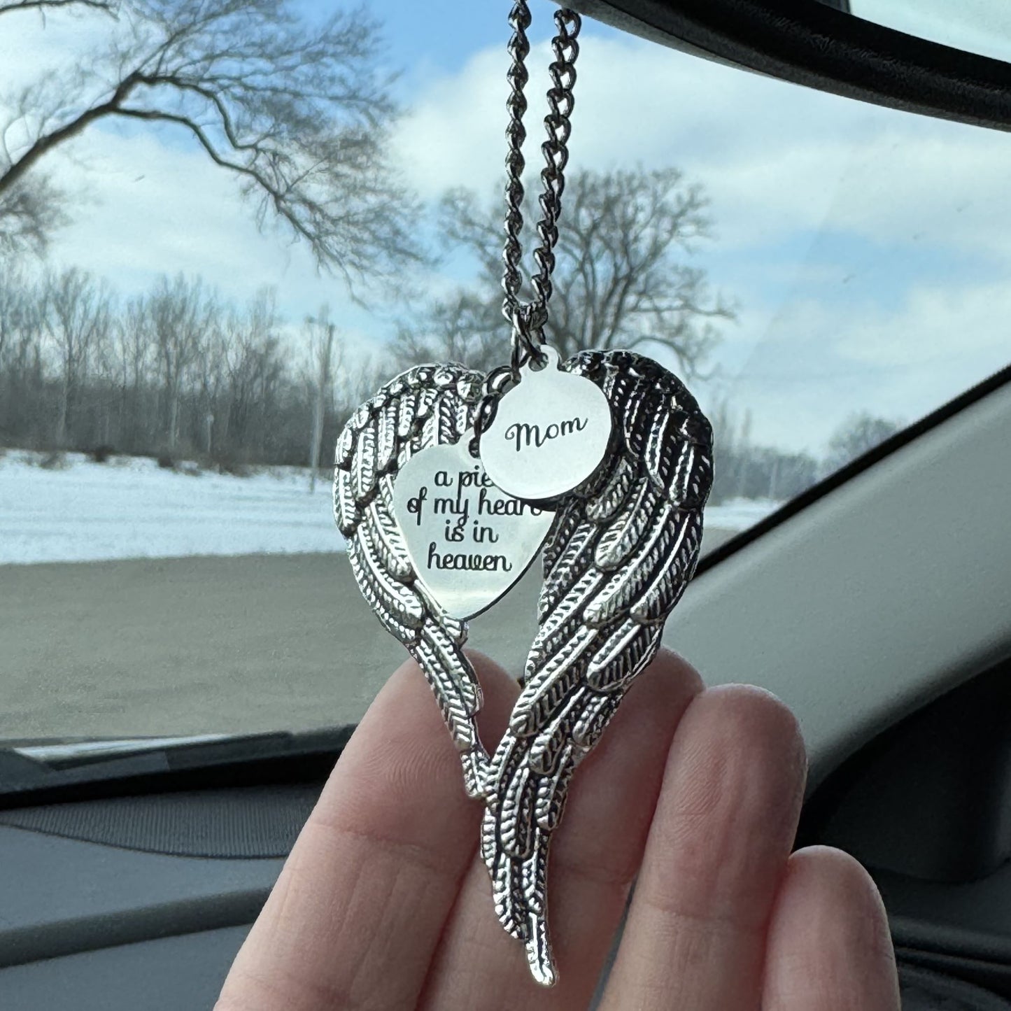 A Piece Of My Heart Is In Heaven Mom Memorial Angel Wings Car Charm