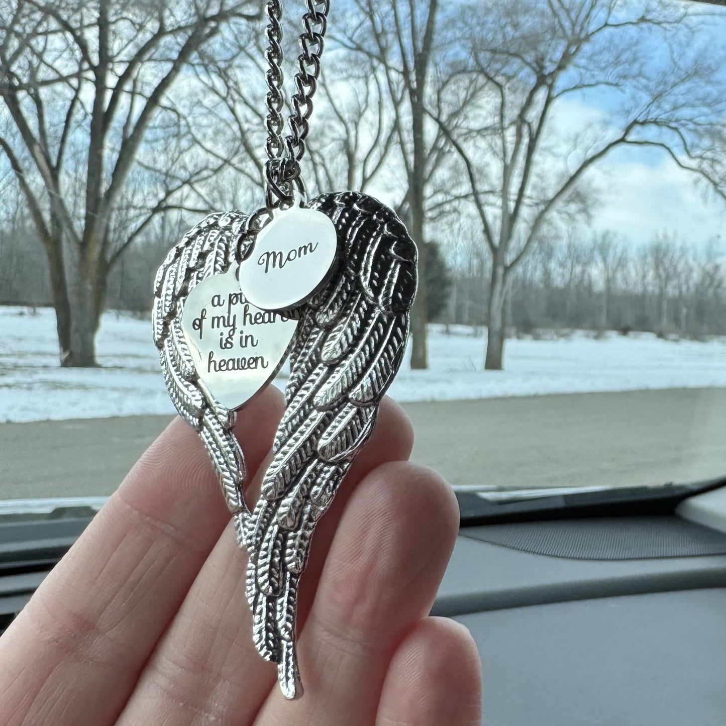 A Piece Of My Heart Is In Heaven Mom Memorial Angel Wings Car Charm