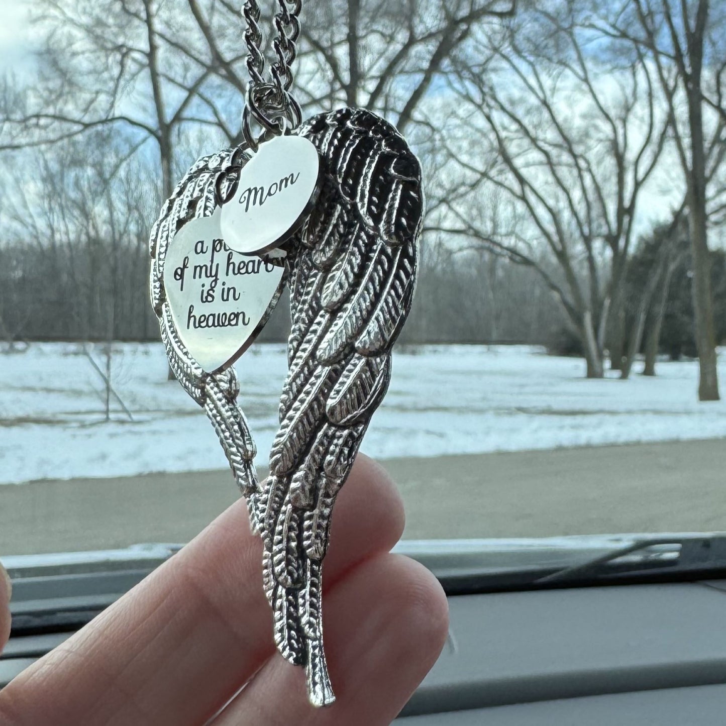 A Piece Of My Heart Is In Heaven Mom Memorial Angel Wings Car Charm