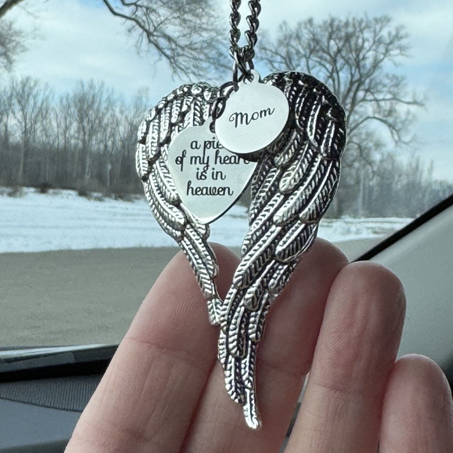 A Piece Of My Heart Is In Heaven Mom Memorial Angel Wings Car Charm