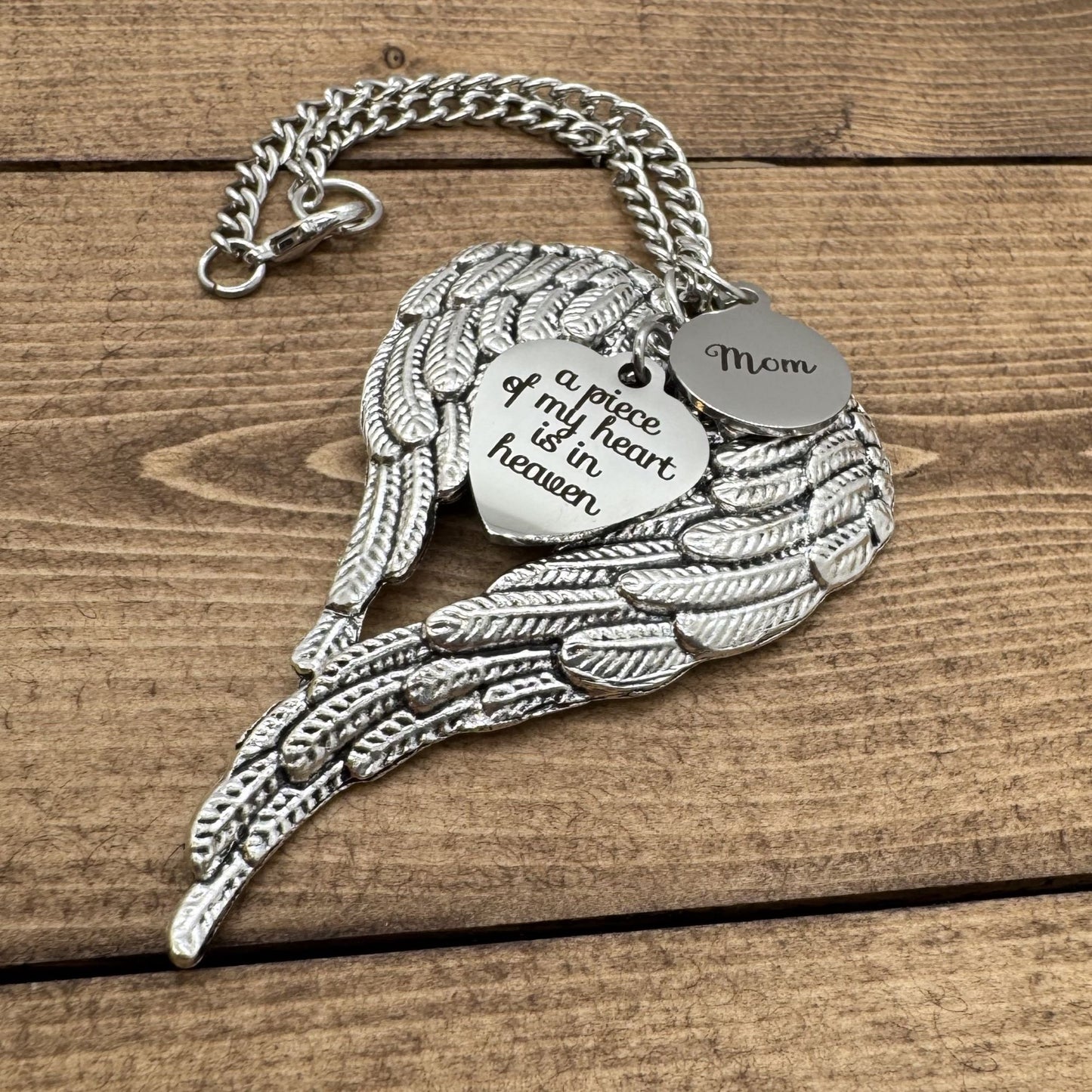 A Piece Of My Heart Is In Heaven Mom Memorial Angel Wings Car Charm