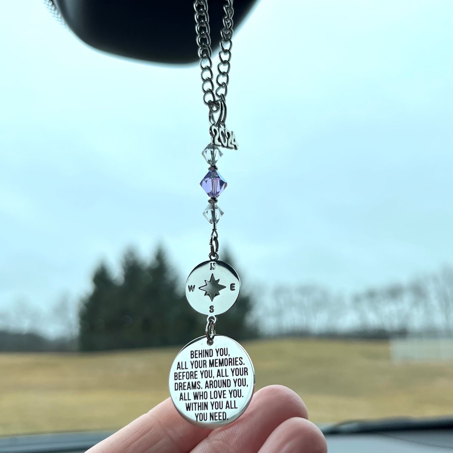 Custom Birthstone Crystal Year Graduation Car Charm, Behind You All Your Memories Before You All Your Dreams