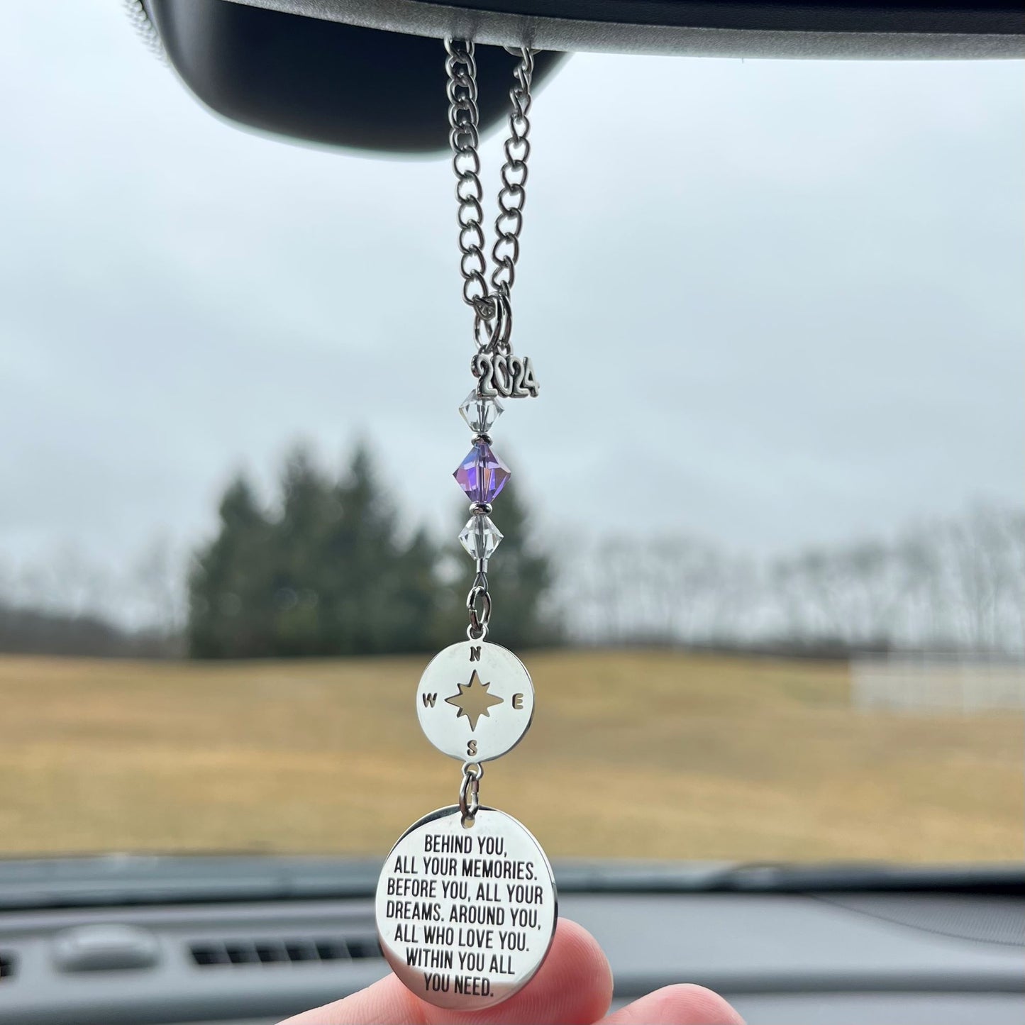 Custom Birthstone Crystal Year Graduation Car Charm, Behind You All Your Memories Before You All Your Dreams