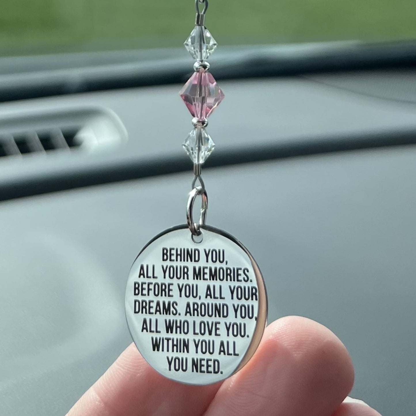 Custom Birthstone Crystal Suncatcher Beaded Rearview Mirror Car Charm, Behind You All Your Memories, High School College Graduation Gift
