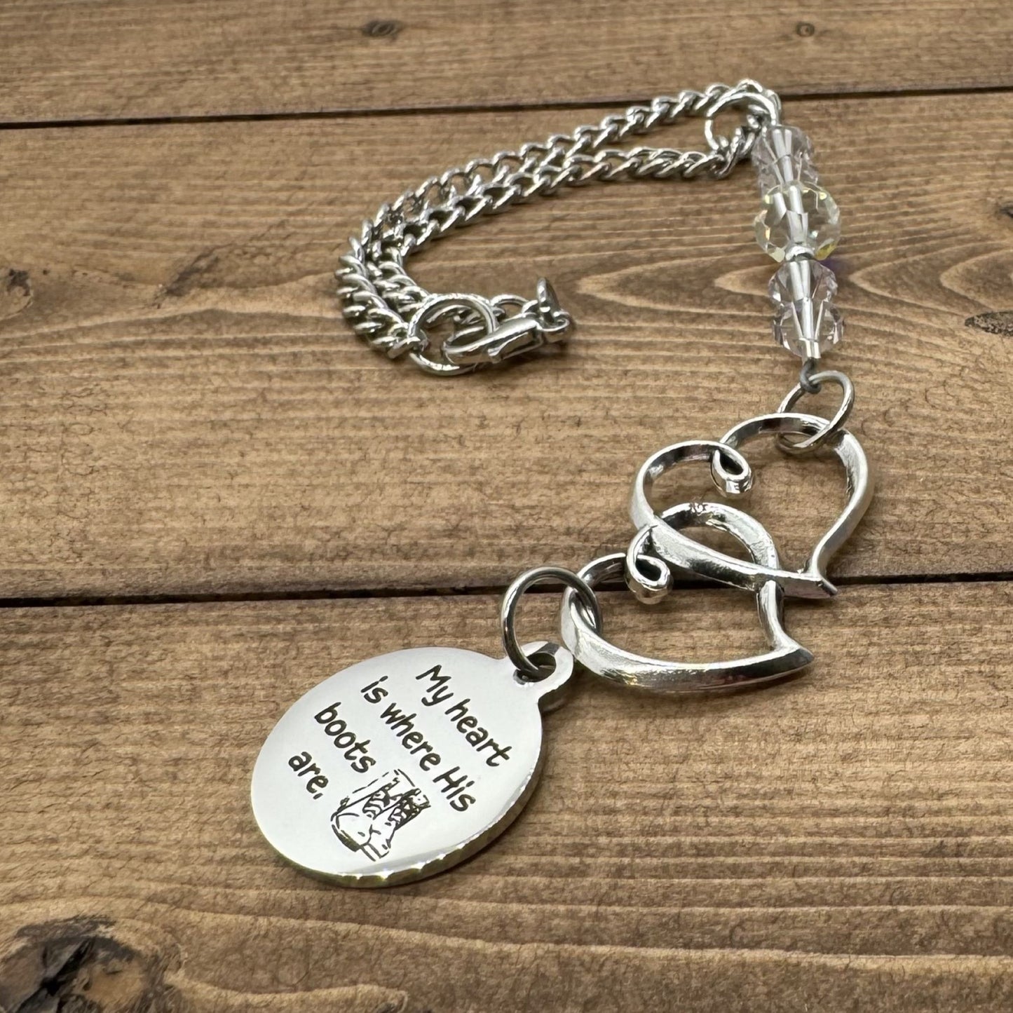 My Heart Is Where His Boots Are Suncatcher Crystal Car Charm, Soldier Wife Mom Deployment Gift
