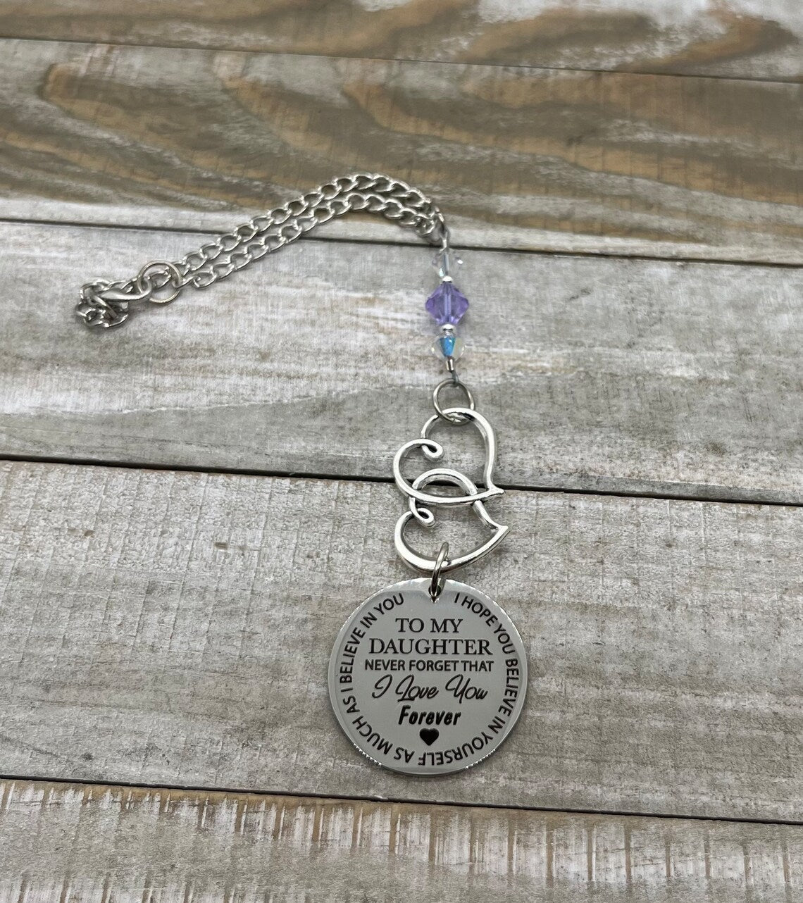 Daughter Car Charm, To My Daughter Never Forget I Love You Forever Custom Birthstone Crystal Rearview Car Charm Gift
