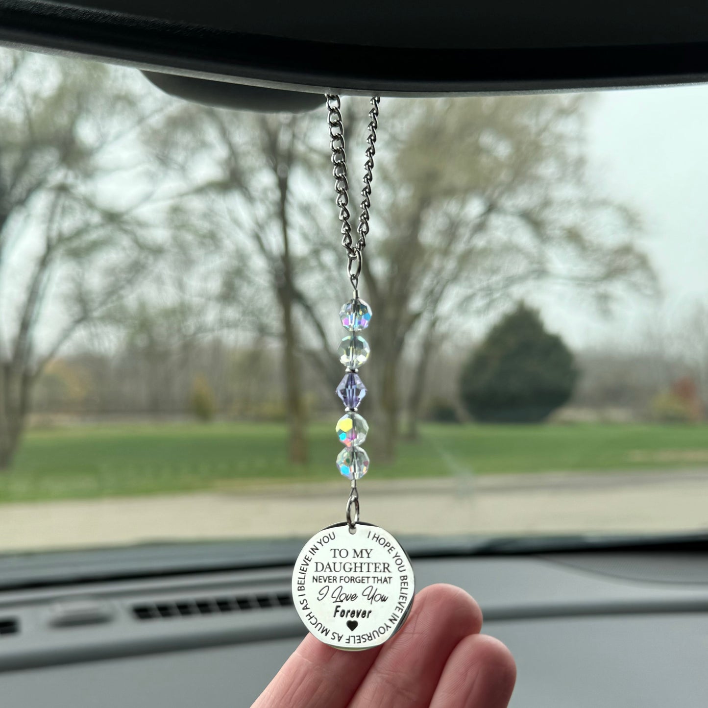 Custom Birthstone Crystal Suncatcher Daughter Rear View Mirror Char Charm, To My Daughter Never Forget That I Love You Forever