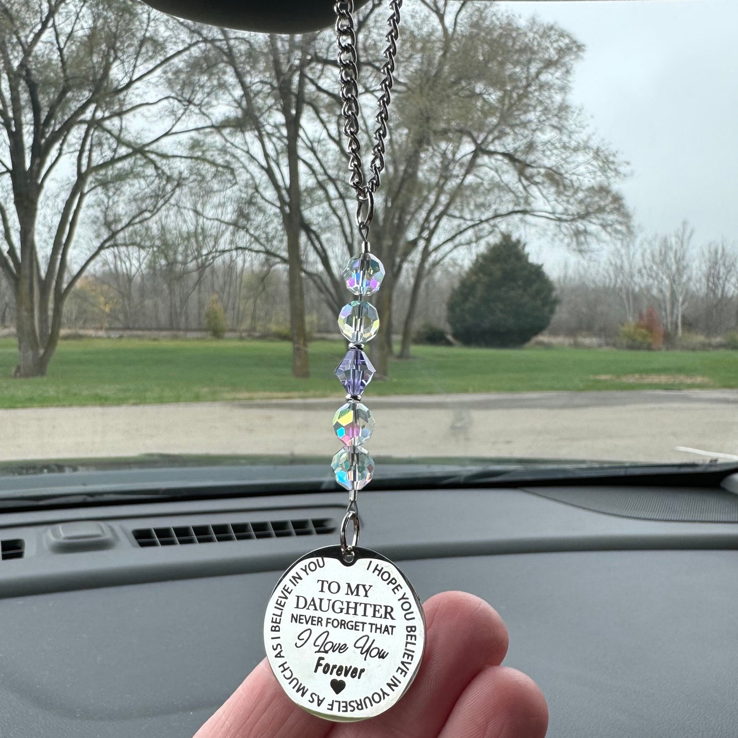 Custom Birthstone Crystal Suncatcher Daughter Rear View Mirror Char Charm, To My Daughter Never Forget That I Love You Forever