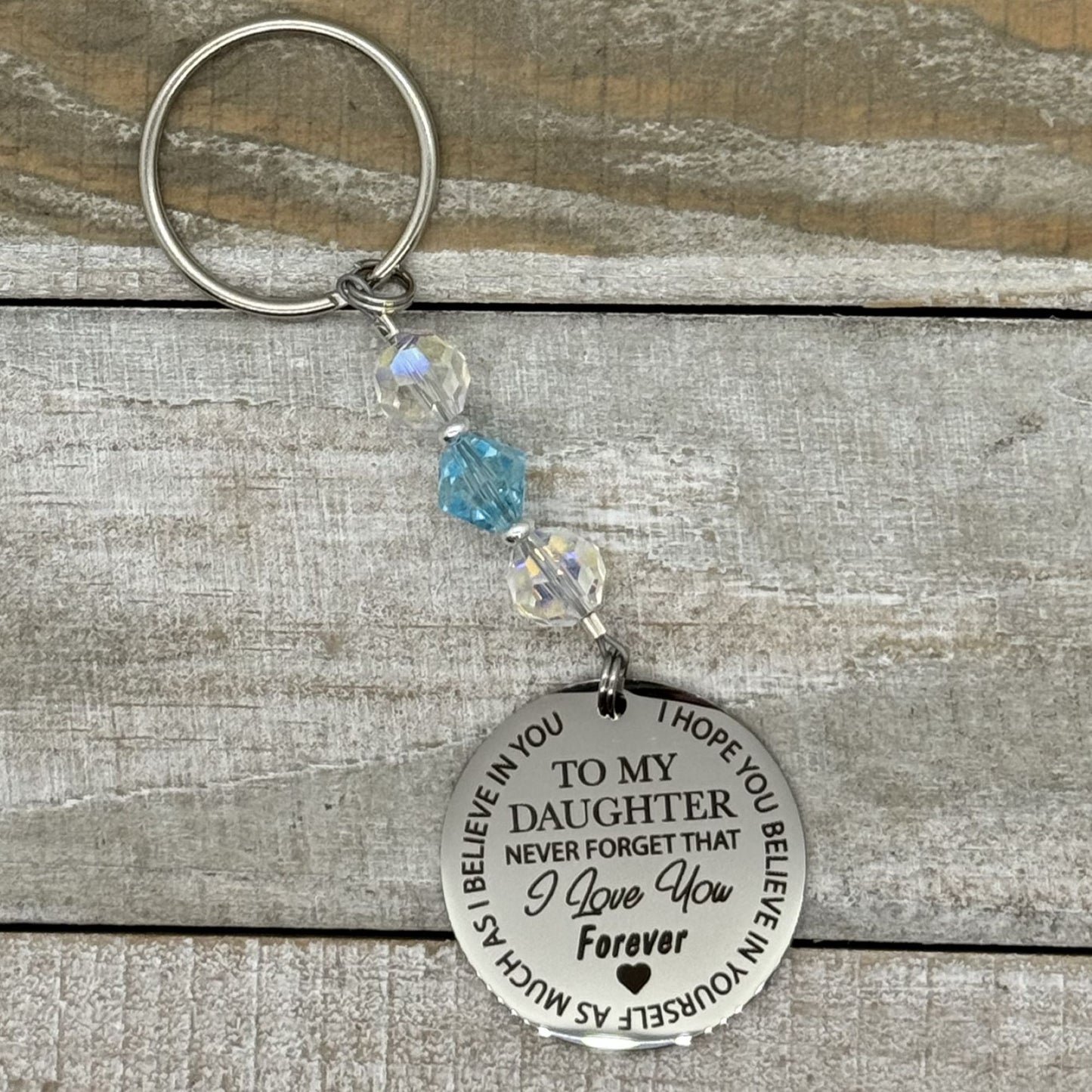 Custom Birthstone Crystal Beaded Daughter Keychain, Inspirational Daughter Gift