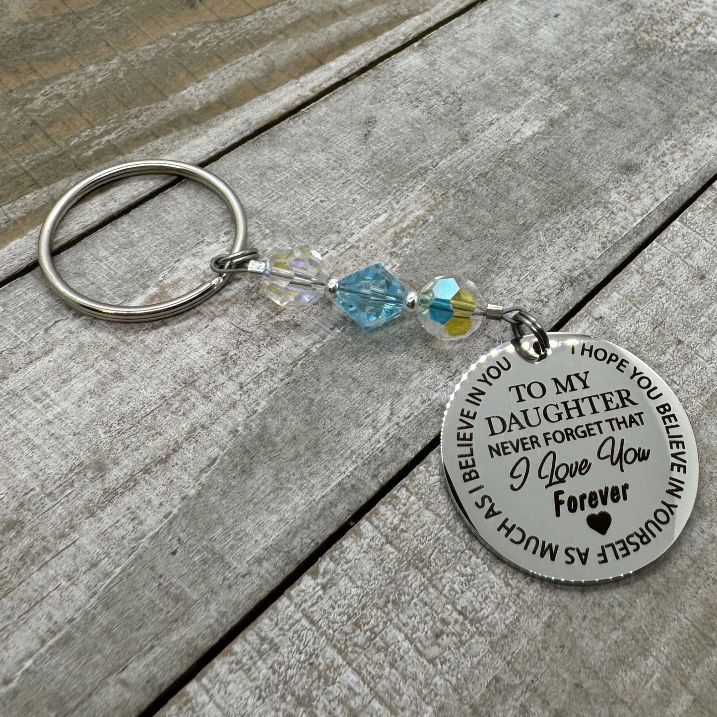 Custom Birthstone Crystal Beaded Daughter Keychain, Inspirational Daughter Gift