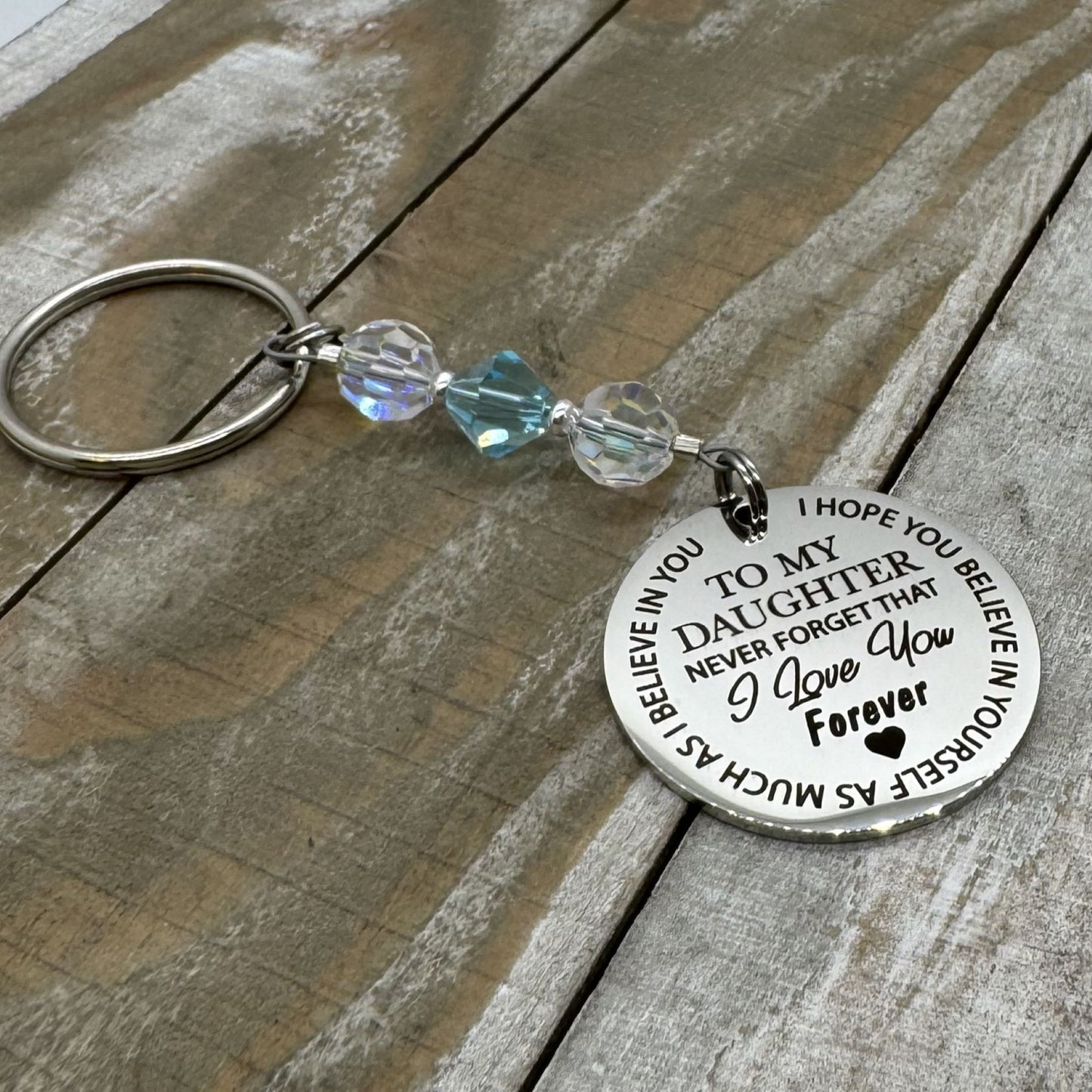 Custom Birthstone Crystal Beaded Daughter Keychain, Inspirational Daughter Gift