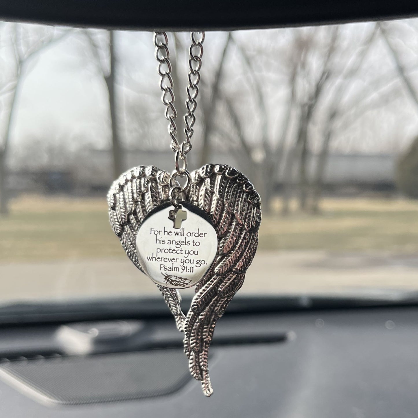 Angel Wings Car Charm, For He Will Order His Angels To Protect You Wherever You Will Go. Psalm 91:11, Christian Gift