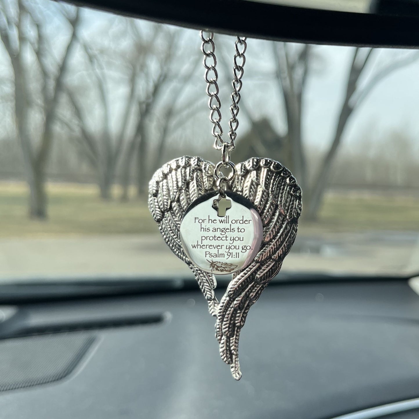 Angel Wings Car Charm, For He Will Order His Angels To Protect You Wherever You Will Go. Psalm 91:11, Christian Gift