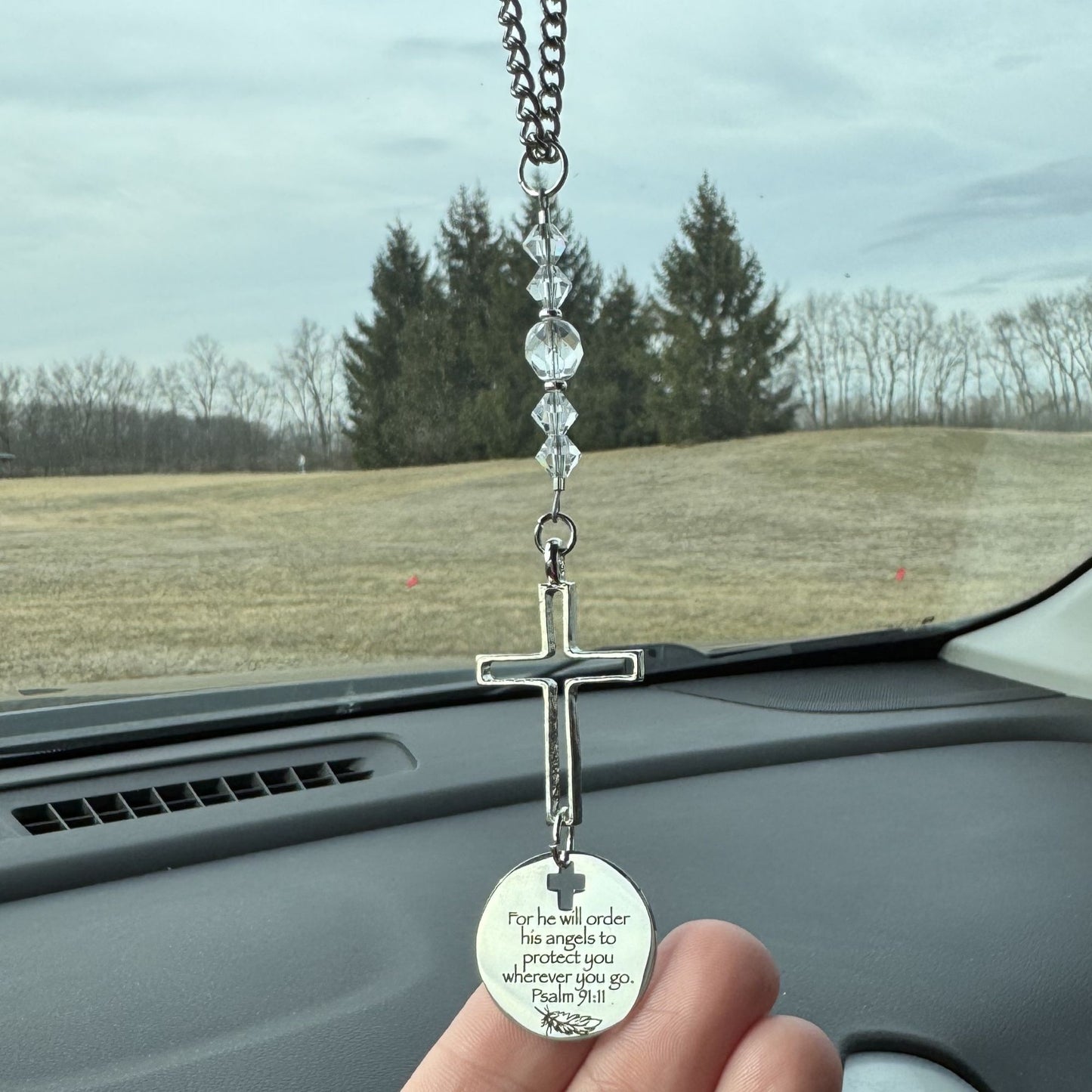 For He Will Order His Angel To Protect You Cross Suncatcher Car Charm Gift