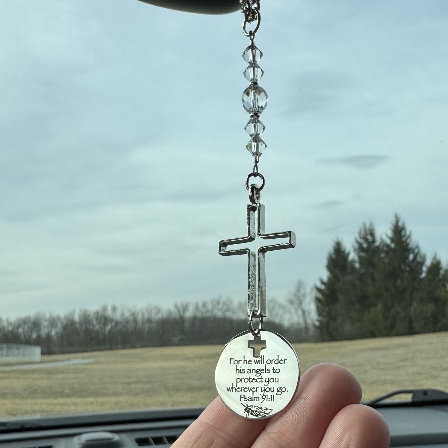 For He Will Order His Angel To Protect You Cross Suncatcher Car Charm Gift
