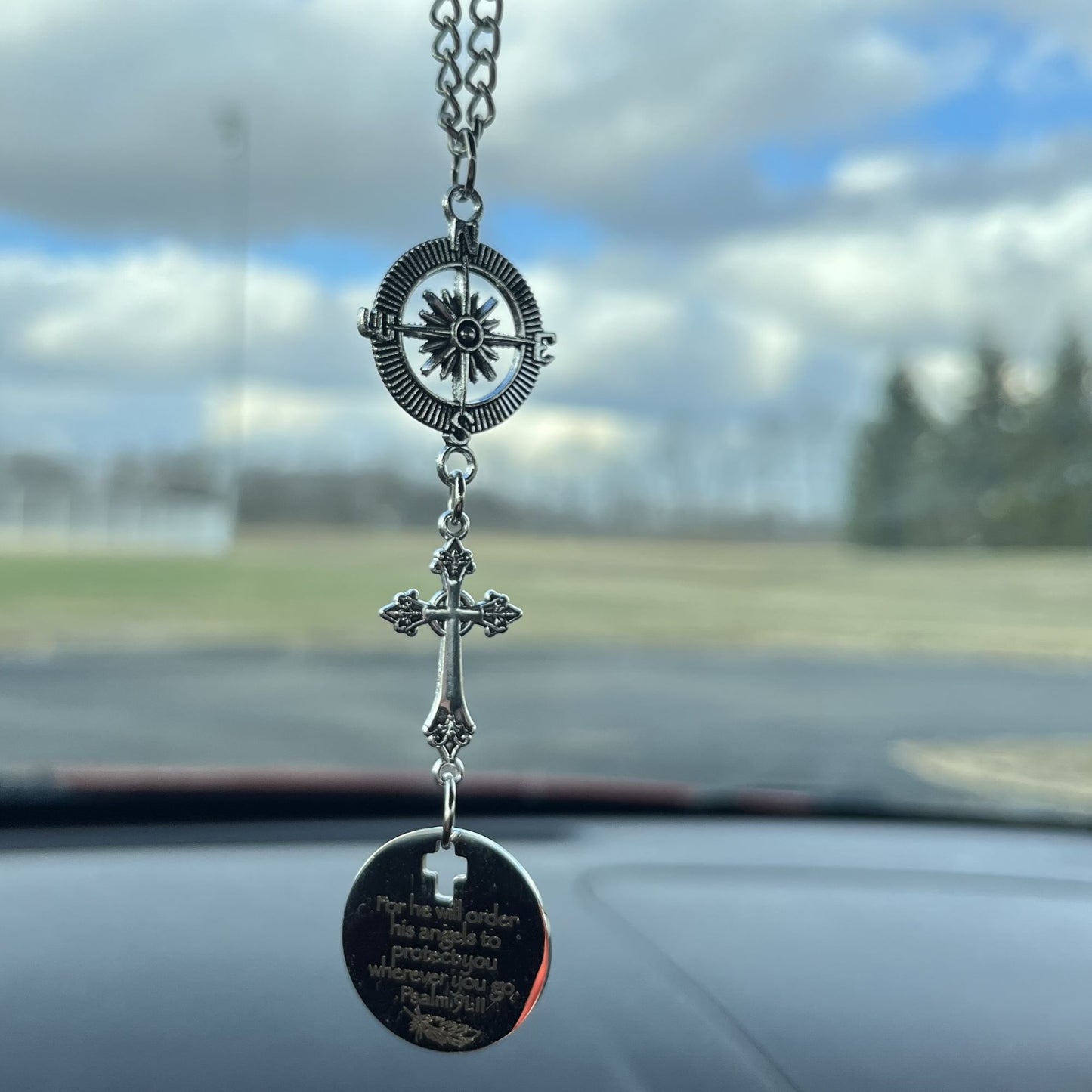Cross Rearview Mirror Car Charm, For He Will Order His Angels To Protect You Wherever You Will Go
