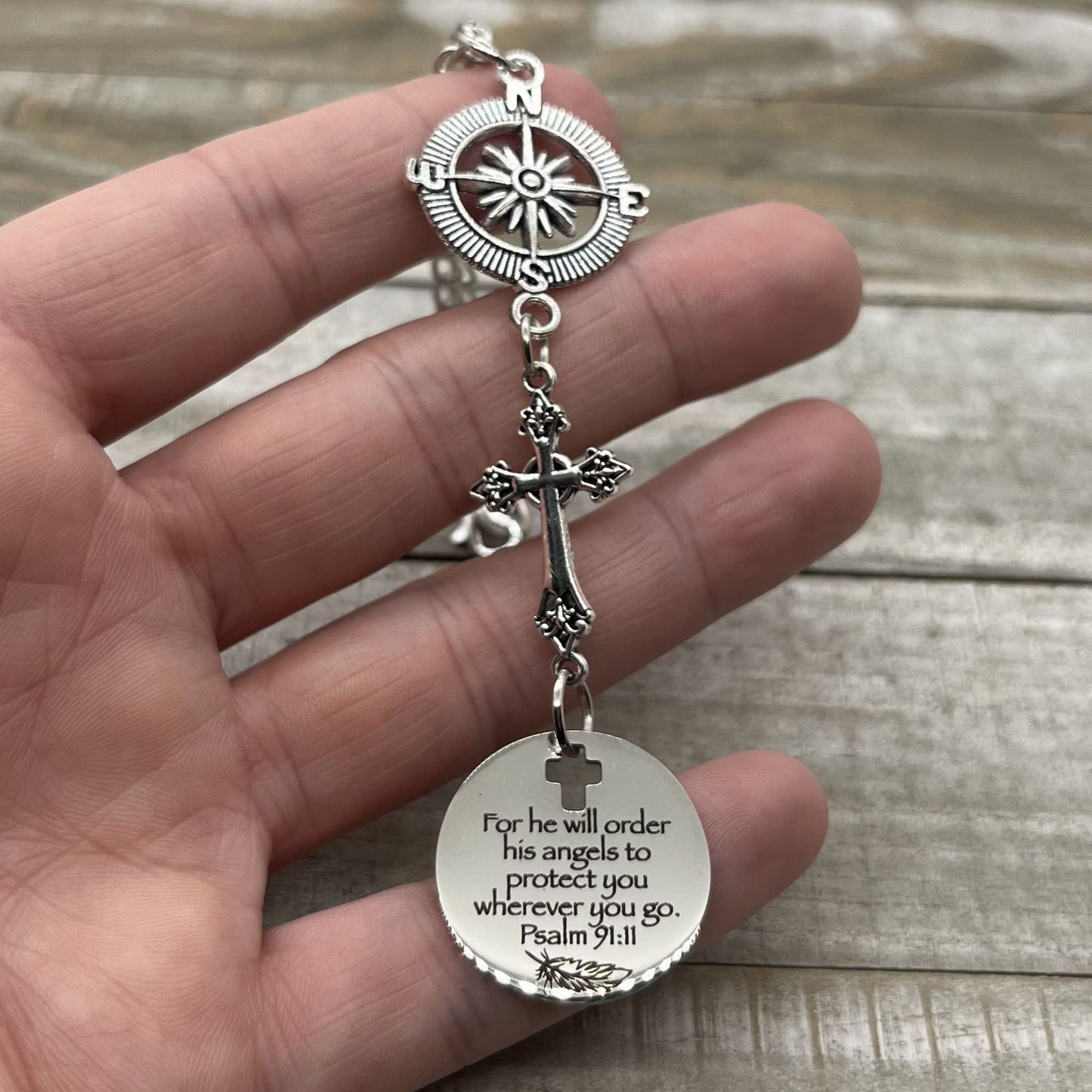 Cross Rearview Mirror Car Charm, For He Will Order His Angels To Protect You Wherever You Will Go