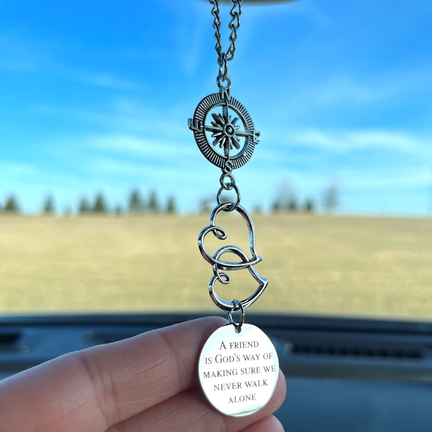 A Friend Is God's Way Of Making Sure We Never Walk Alone Rear View Mirror Car Charm, Friendship Gift