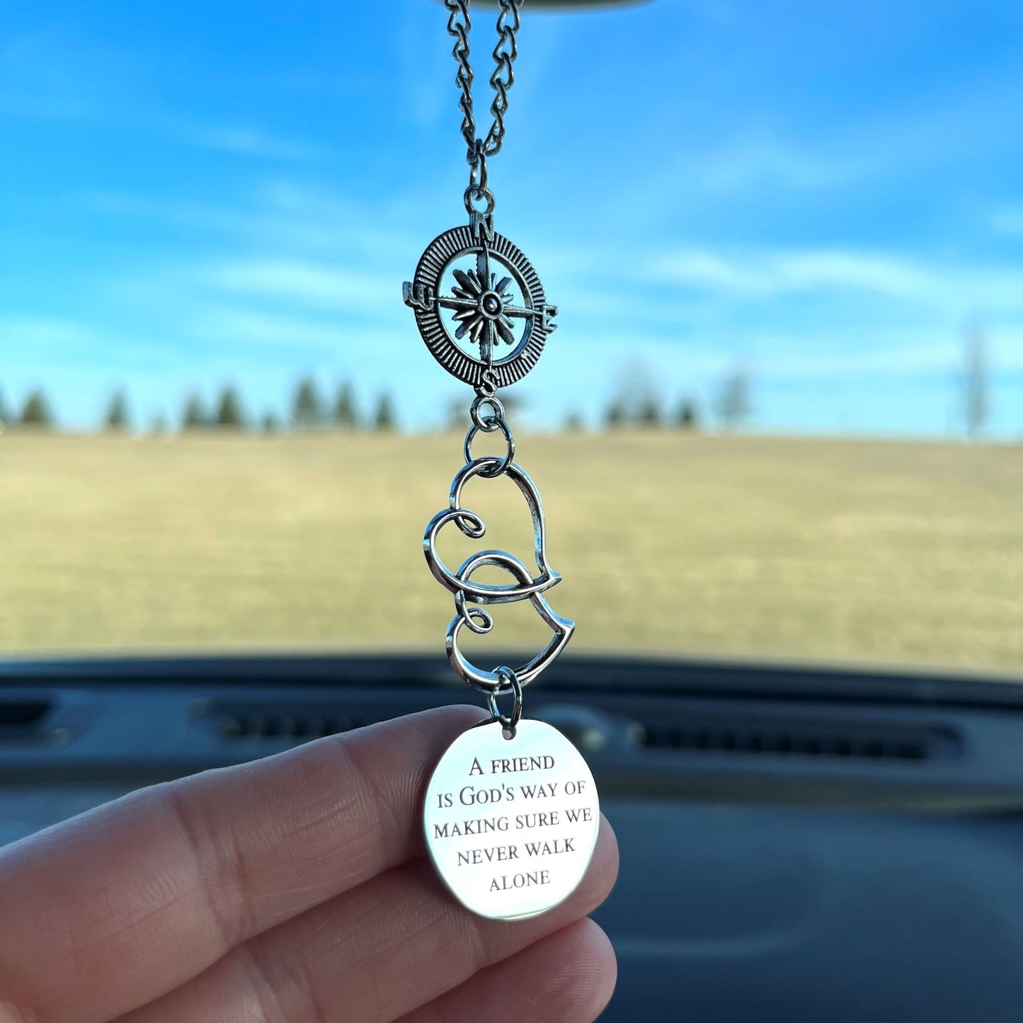 A Friend Is God's Way Of Making Sure We Never Walk Alone Rear View Mirror Car Charm, Friendship Gift