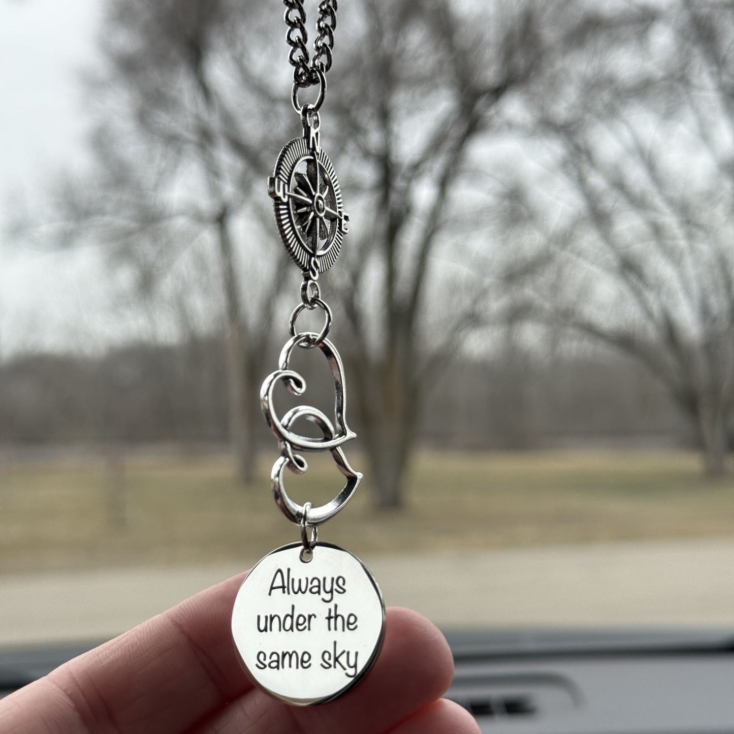 Always Under The Same Sky Mirror Car Charm, Military Wife Gift, Soldier Wife Gift, Soldier Mom Gift, Deployment Gift, Going Moving Away Gift