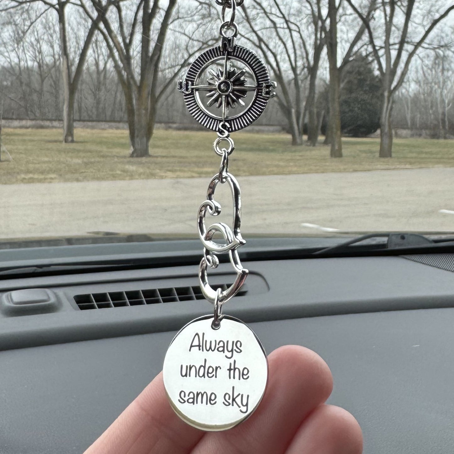 Always Under The Same Sky Mirror Car Charm, Military Wife Gift, Soldier Wife Gift, Soldier Mom Gift, Deployment Gift, Going Moving Away Gift