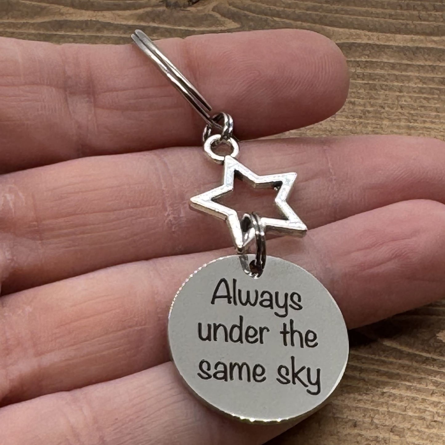 Always Under The Same Sky Star Keychain Bag Charm, Military Deployment Boot Camp Going Away Moving Away Graduation Gift