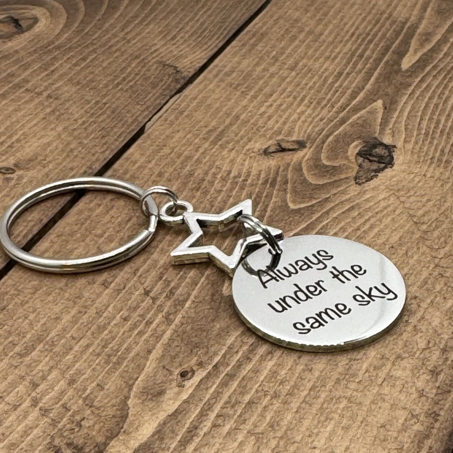 Always Under The Same Sky Star Keychain Bag Charm, Military Deployment Boot Camp Going Away Moving Away Graduation Gift