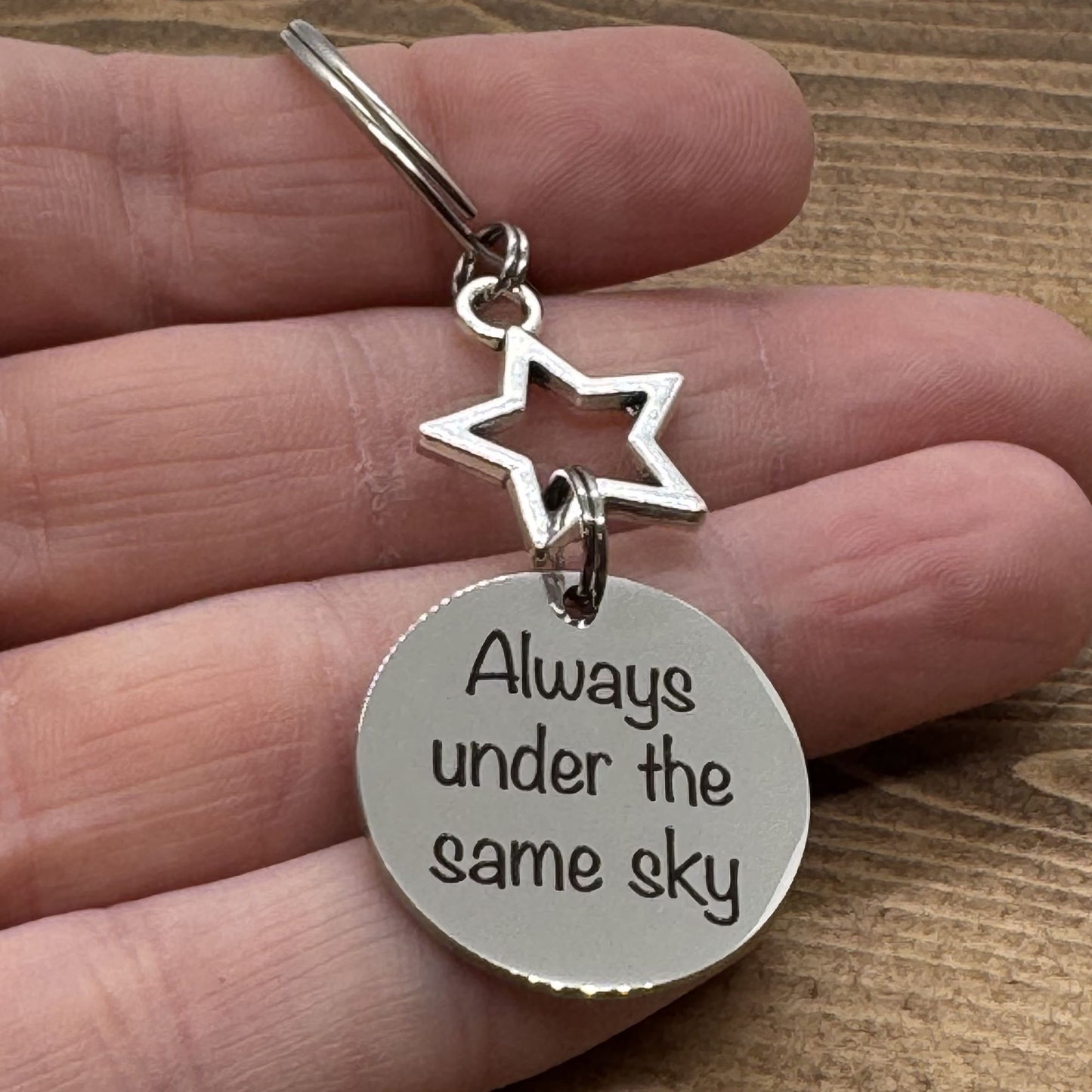 Always Under The Same Sky Star Keychain Bag Charm, Military Deployment Boot Camp Going Away Moving Away Graduation Gift