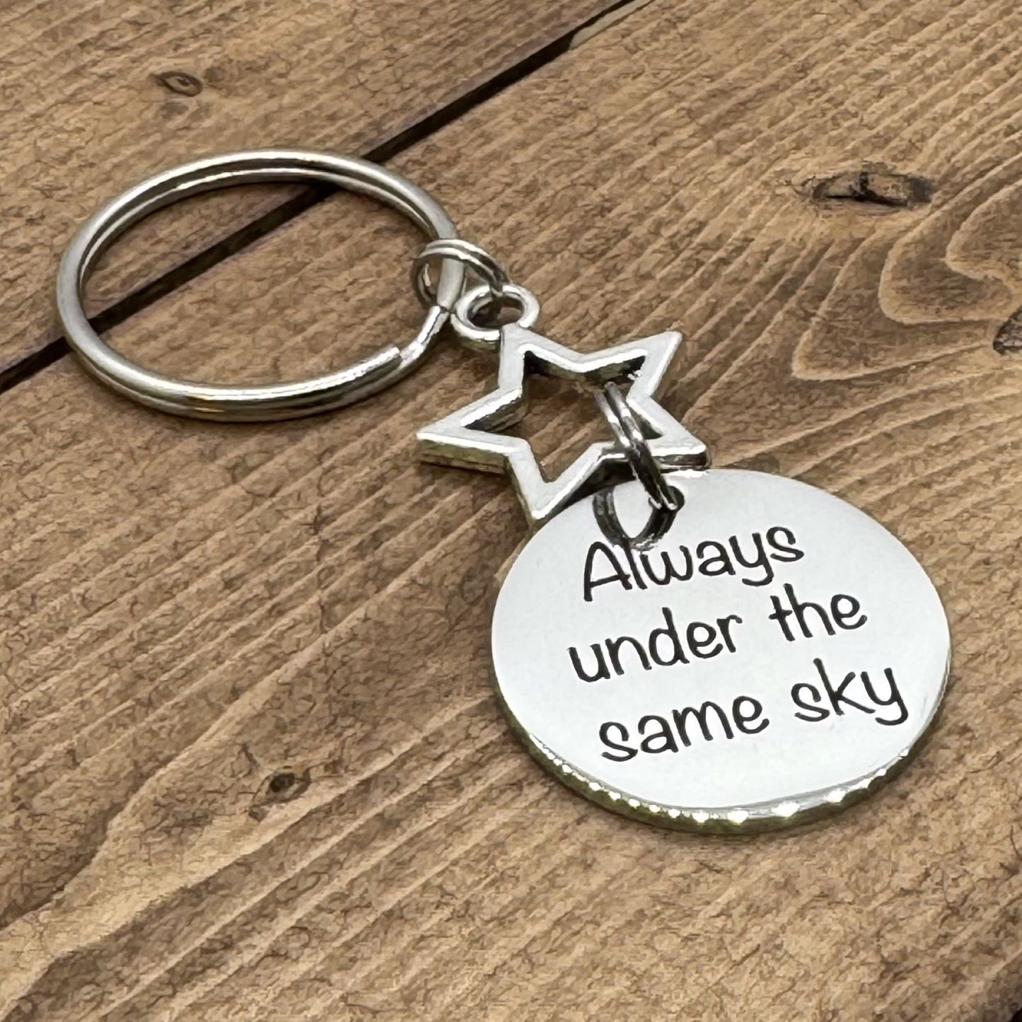 Always Under The Same Sky Star Keychain Bag Charm, Military Deployment Boot Camp Going Away Moving Away Graduation Gift