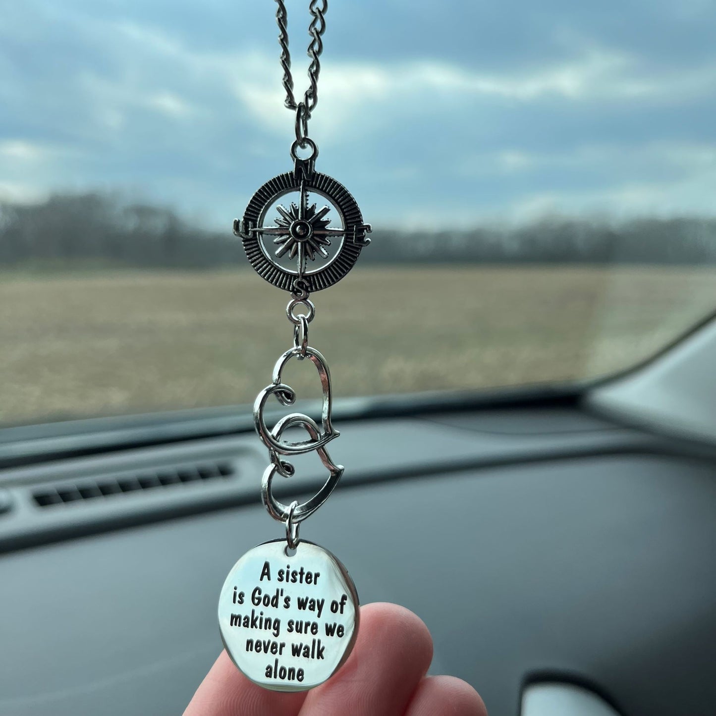 A Sister Is God's Way Of Making Sure We Never Walk Alone Rear View Mirror Car Charm Gift