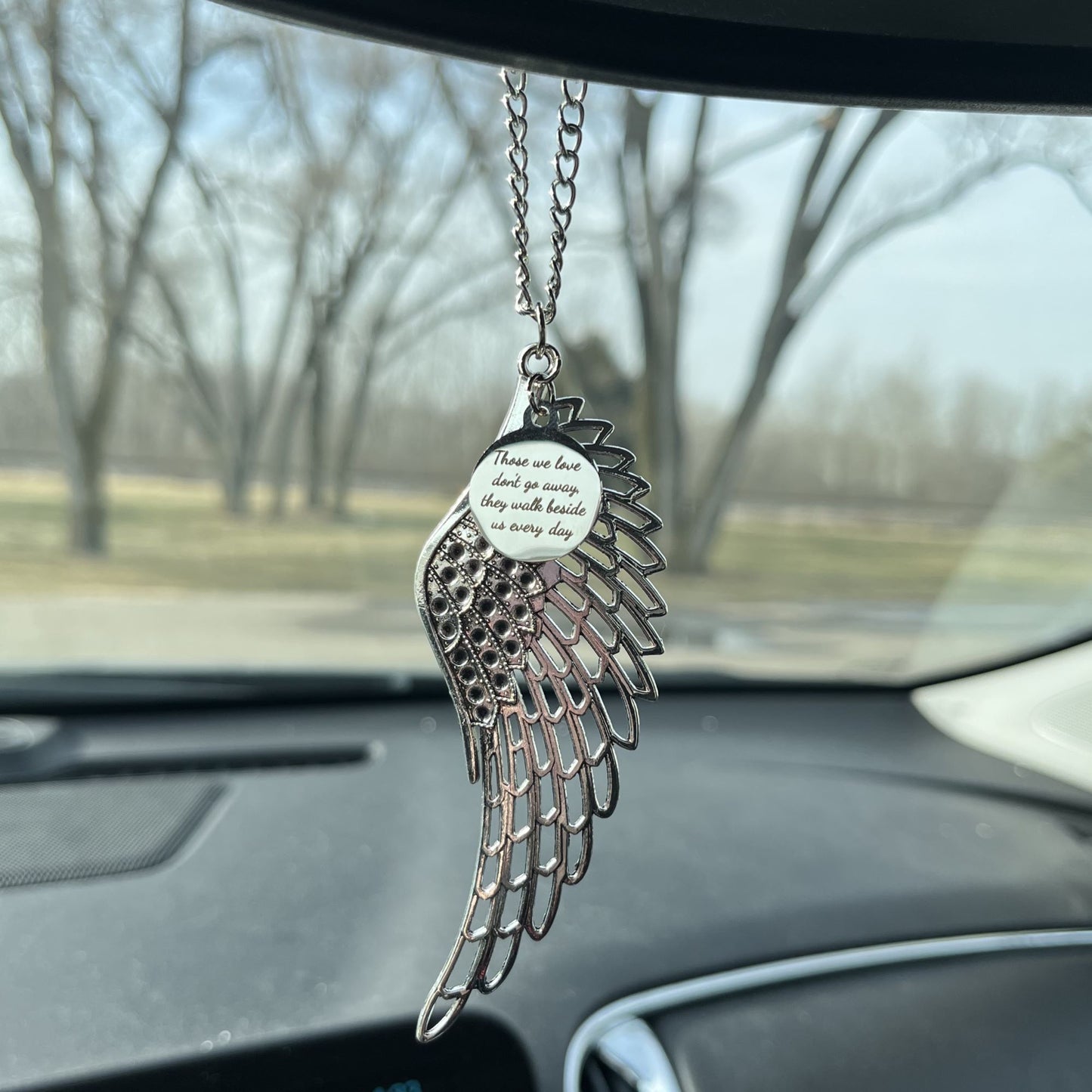 Those We Love Don't Go Away They Walk Beside Us Every Day Angel Wing Memorial Car Charm Gift