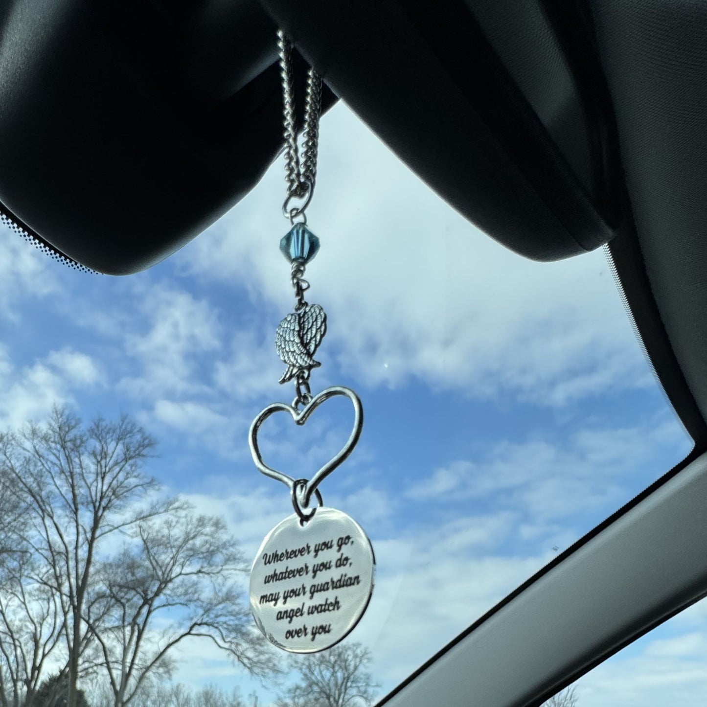 Personalized Birthstone Crystal Guardian Angel Rear View Mirror Car Charm Gift