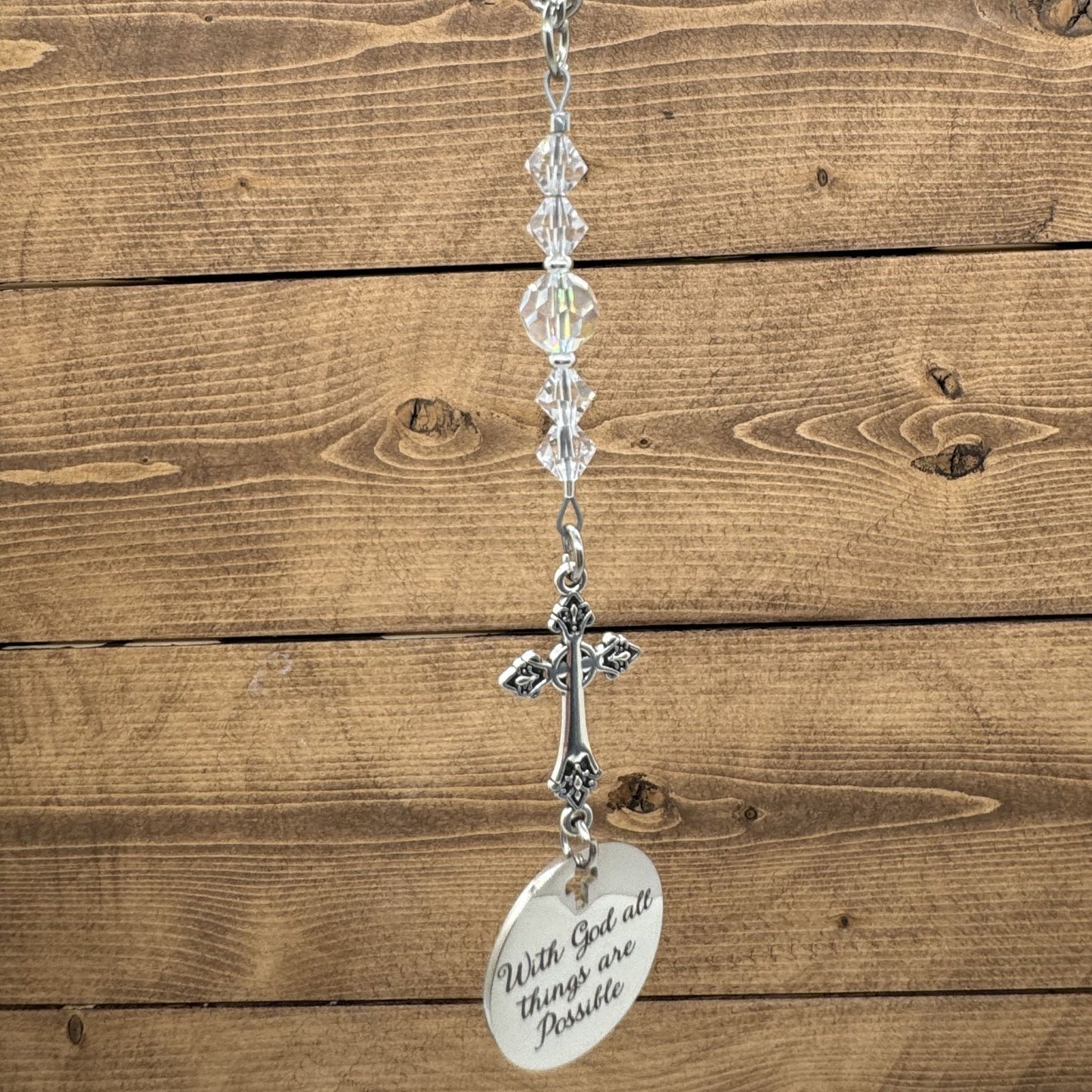 Cross Suncatcher Car Charm Gift , With God All Things Are Possible, Religious Christian Gifts