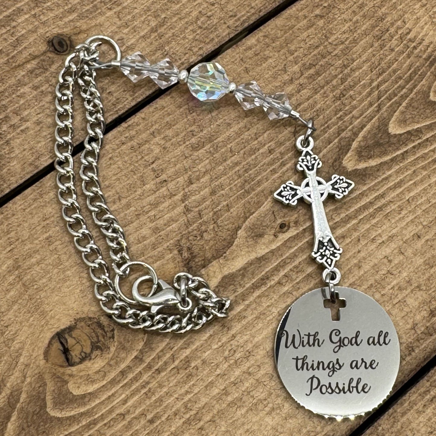 Cross Suncatcher Car Charm Gift , With God All Things Are Possible, Religious Christian Gifts