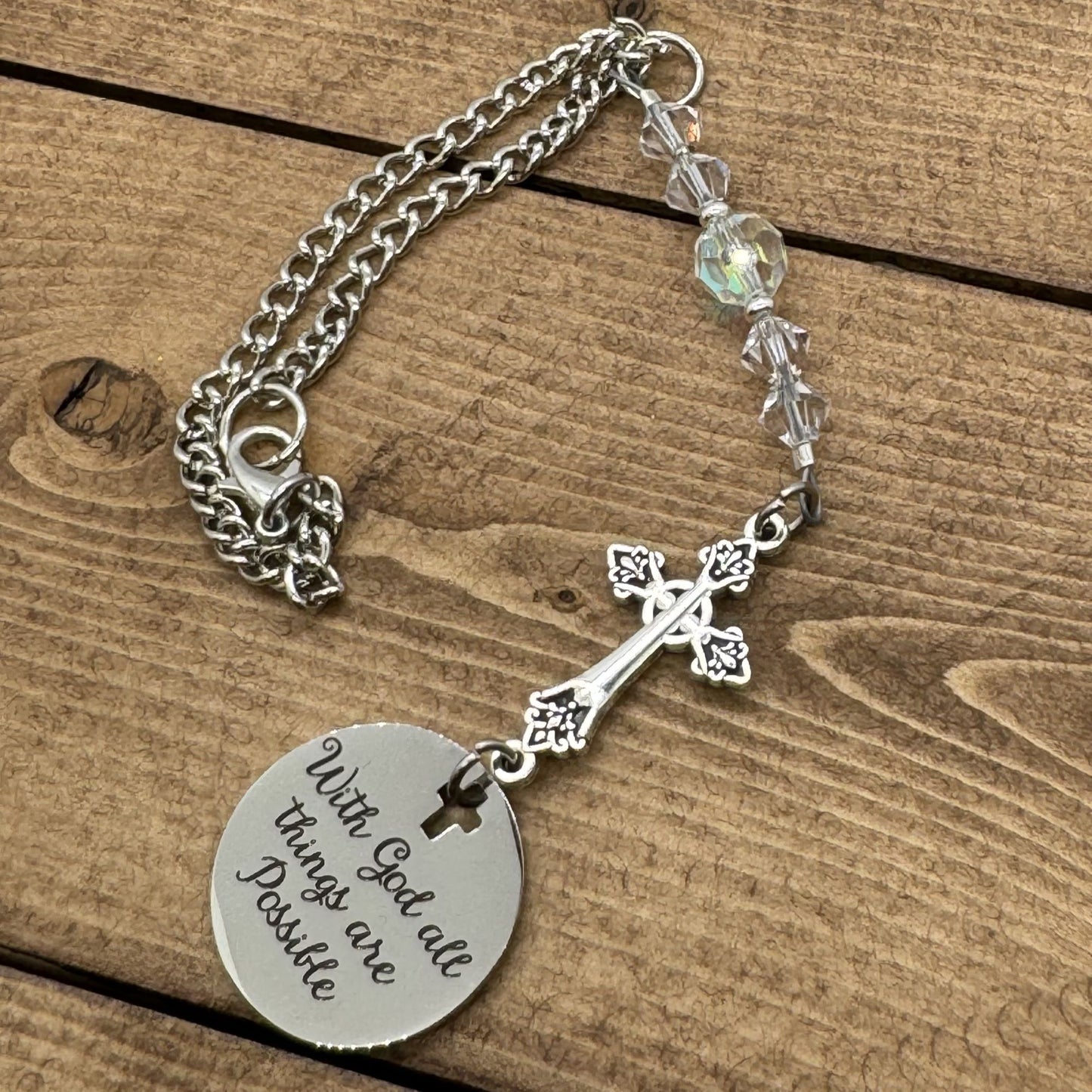 Cross Suncatcher Car Charm Gift , With God All Things Are Possible, Religious Christian Gifts