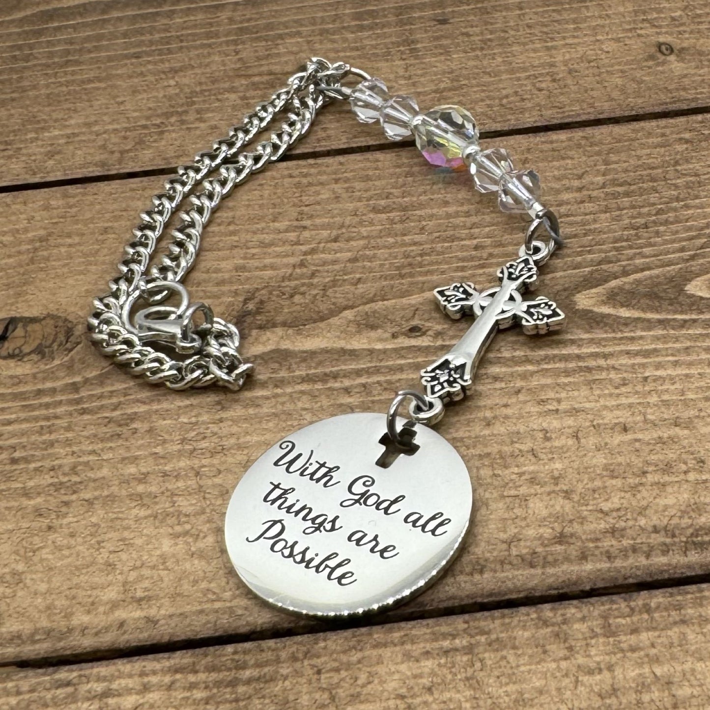 Cross Suncatcher Car Charm Gift , With God All Things Are Possible, Religious Christian Gifts
