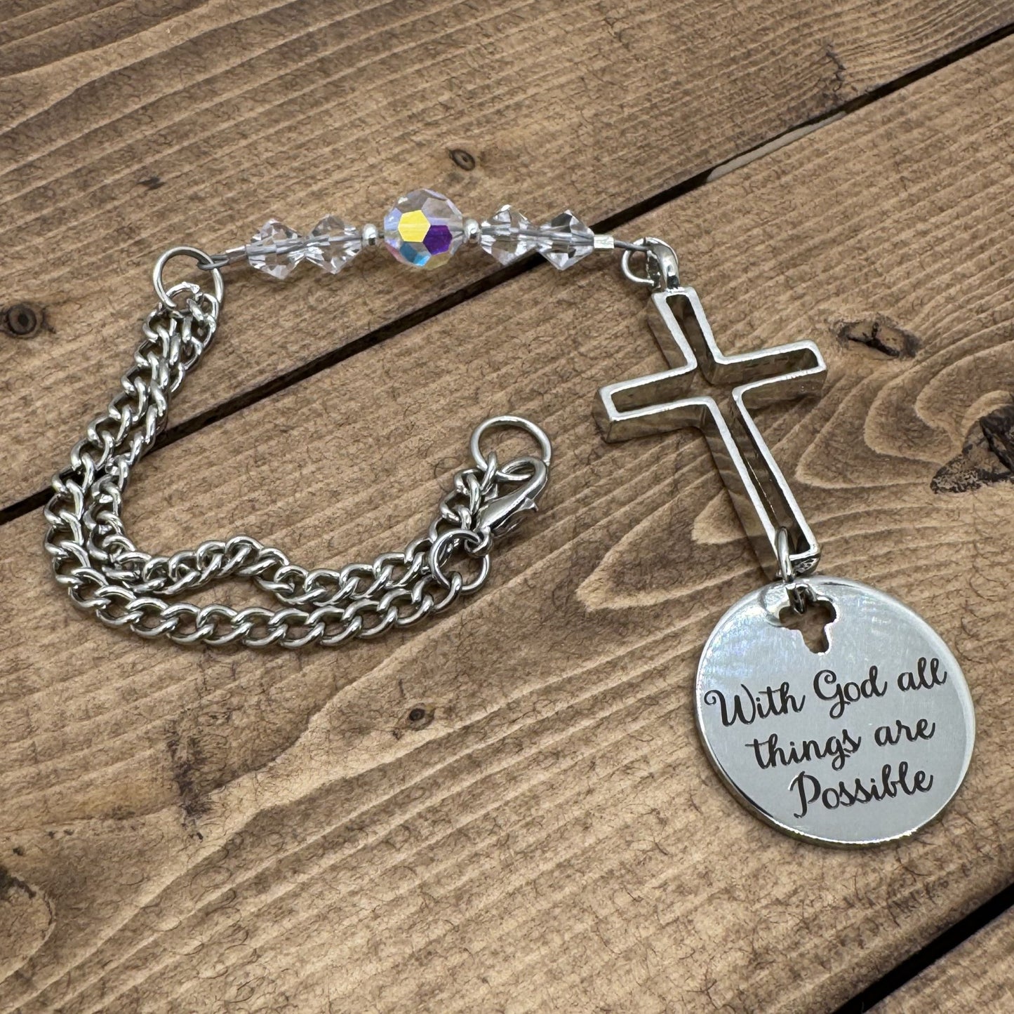 With God All Things Are Possible Suncatcher Cross Car Charm Gift